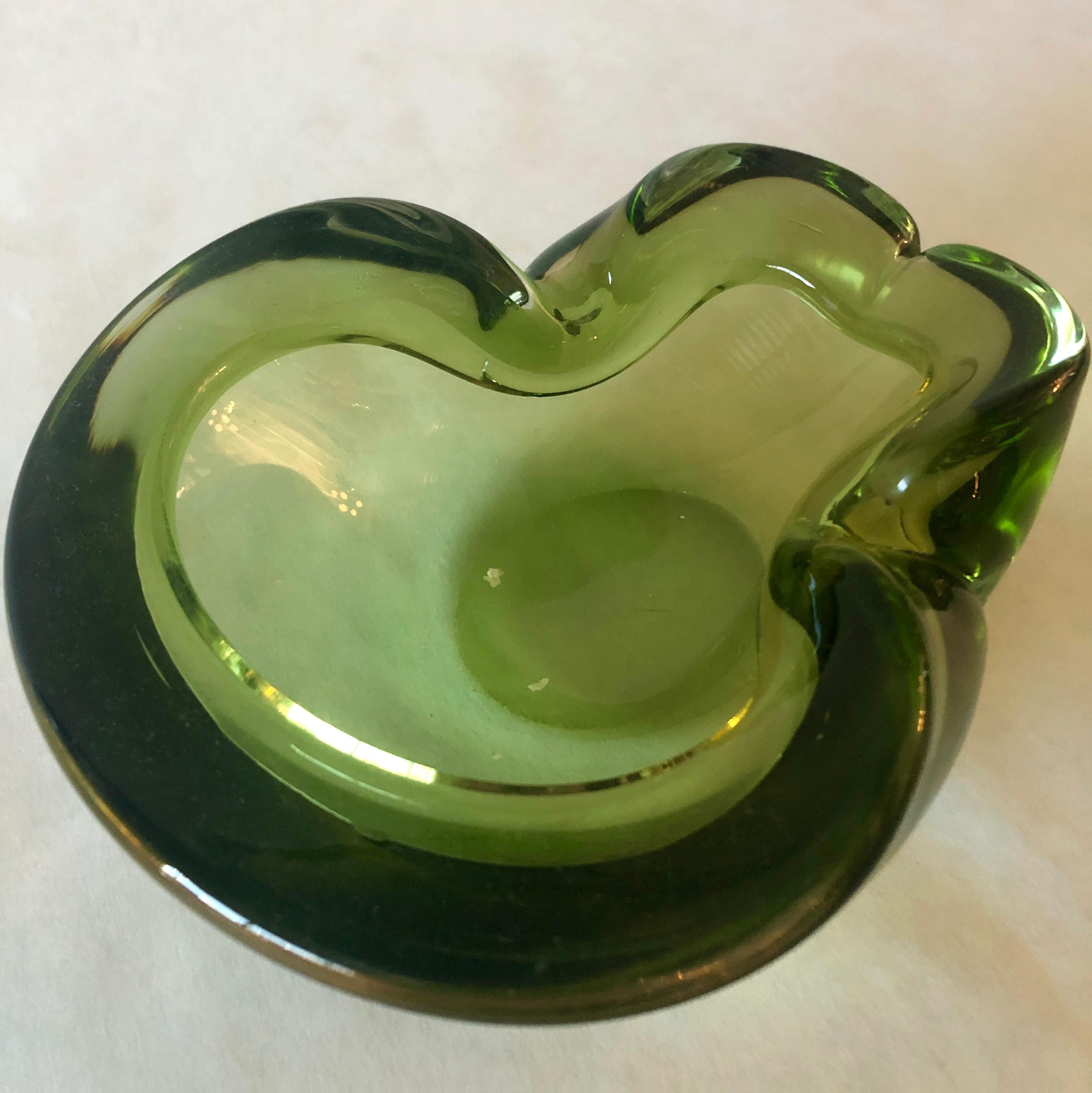 Italian Murano Blown Glass Peridot Green Ashtray / Candy Bowl / Bowl For Sale 5