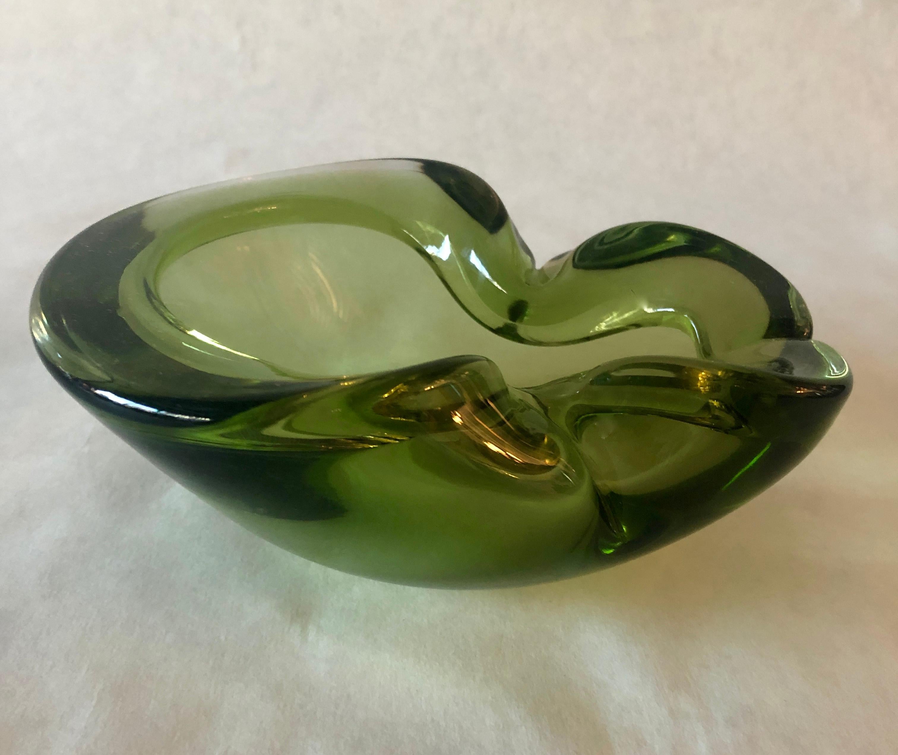 Italian Murano Blown Glass Peridot Green Ashtray / Candy Bowl / Bowl For Sale 6