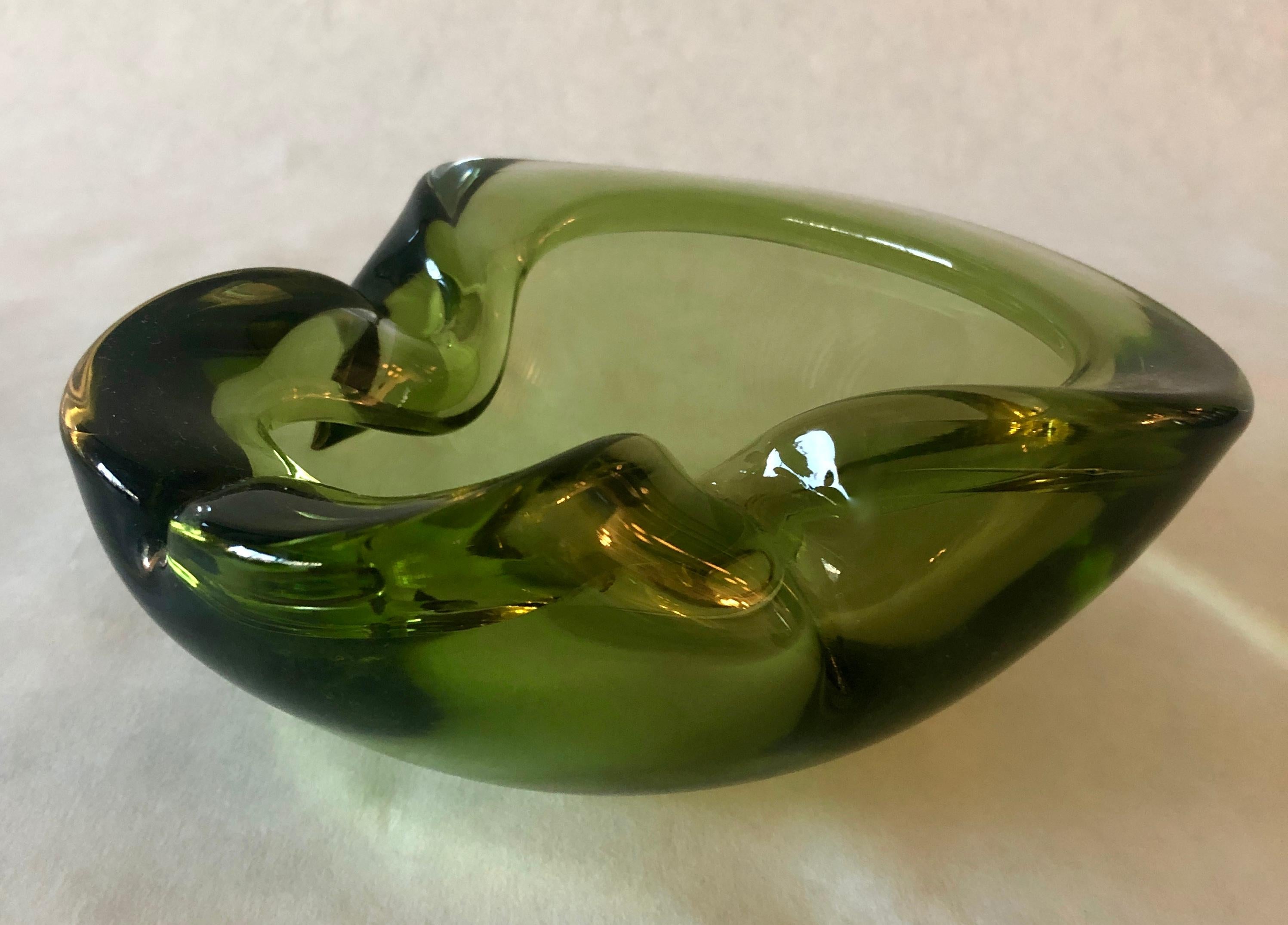 Italian Murano Blown Glass Peridot Green Ashtray / Candy Bowl / Bowl For Sale 8