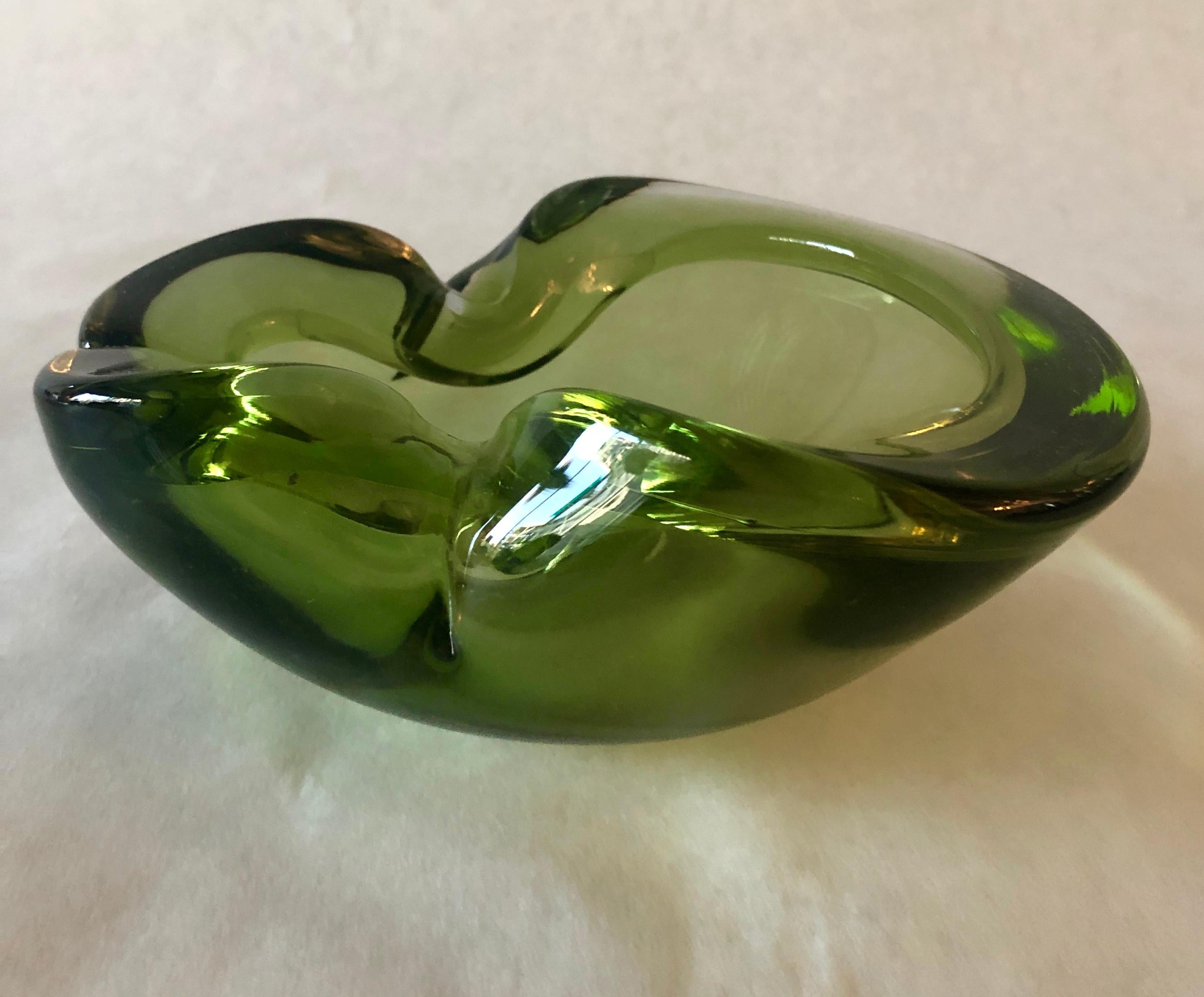 Italian Murano Blown Glass Peridot Green Ashtray / Candy Bowl / Bowl For Sale 9