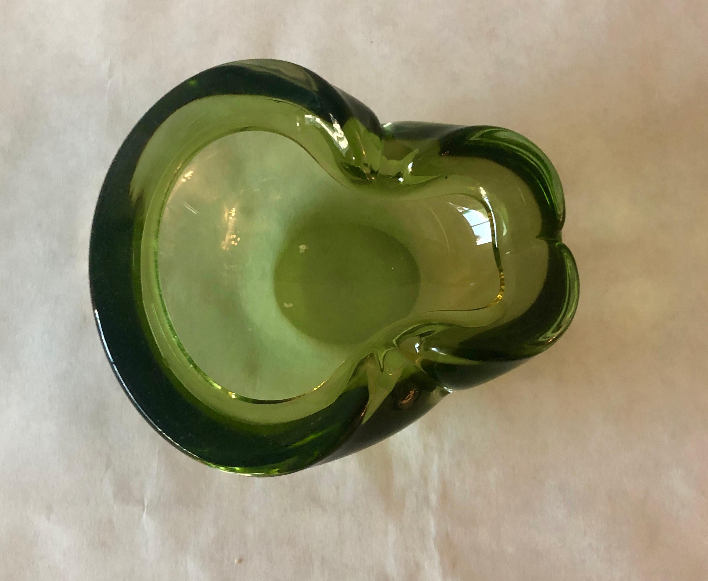 Mid-Century Modern Italian Murano Blown Glass Peridot Green Ashtray / Candy Bowl / Bowl For Sale