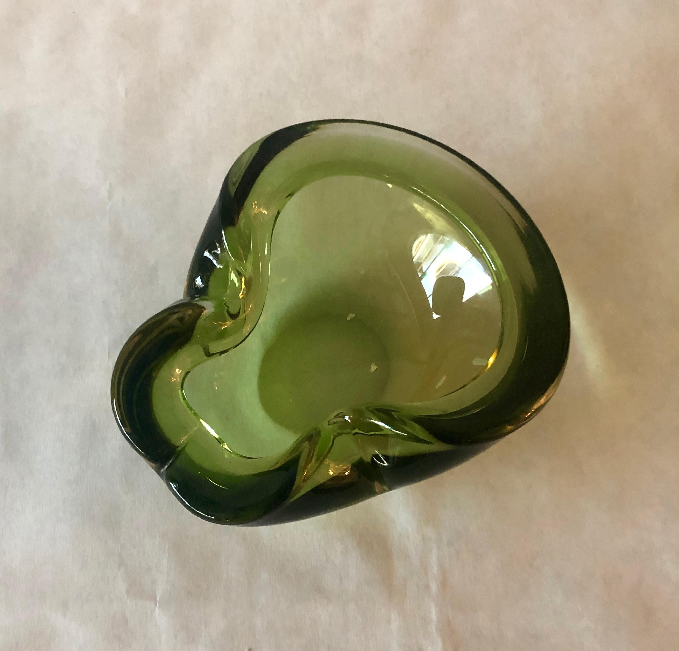 20th Century Italian Murano Blown Glass Peridot Green Ashtray / Candy Bowl / Bowl For Sale