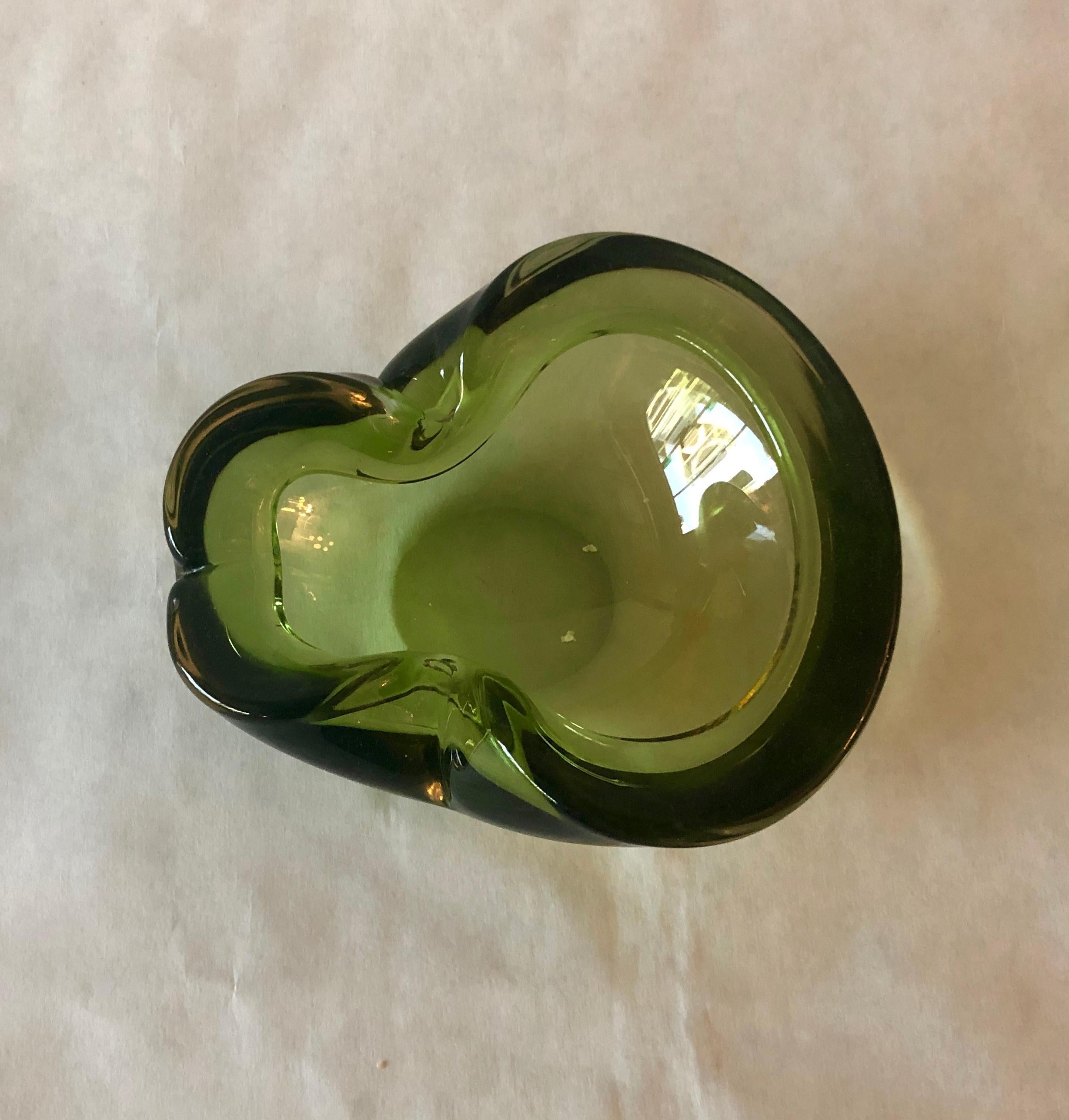 Italian Murano Blown Glass Peridot Green Ashtray / Candy Bowl / Bowl For Sale 1