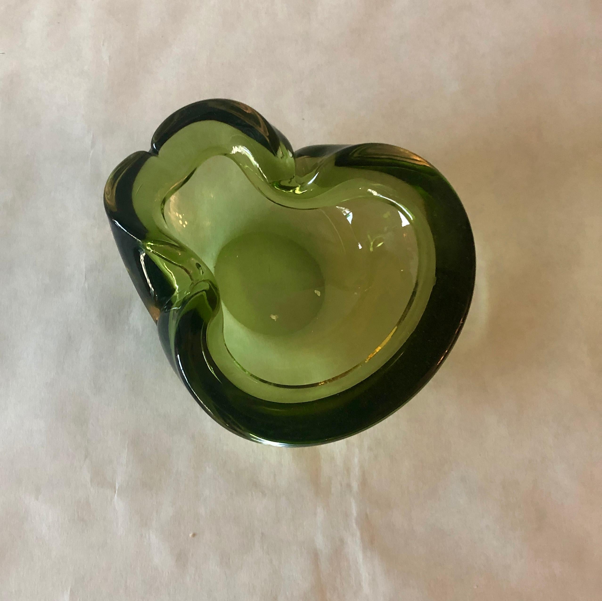Italian Murano Blown Glass Peridot Green Ashtray / Candy Bowl / Bowl For Sale 2