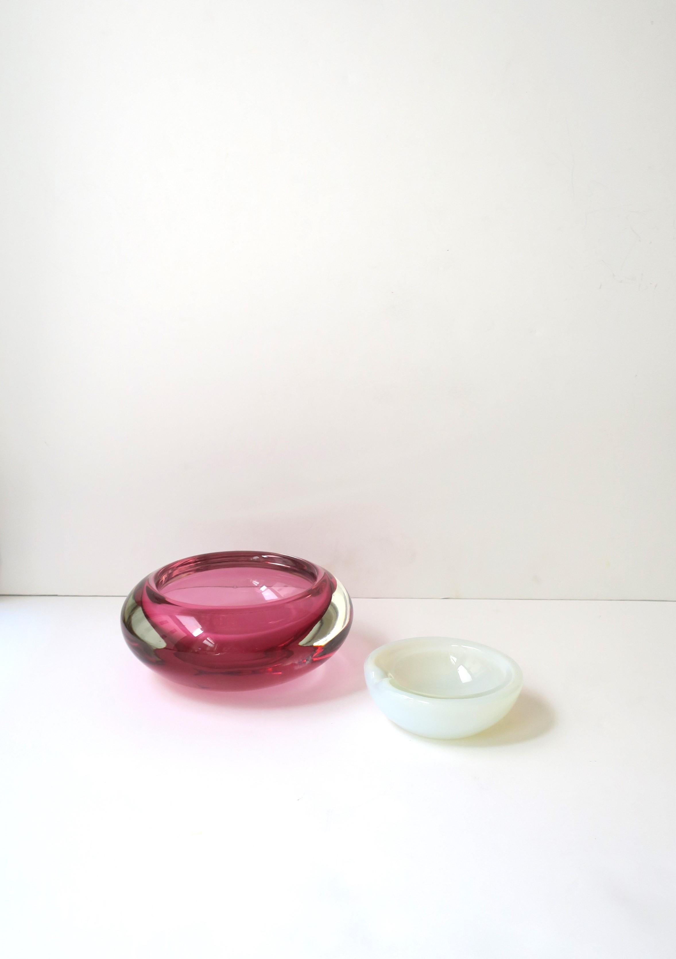 Hand-Crafted Italian Murano Pink and Clear Art Glass Bowl or Catchall after Seguso  For Sale
