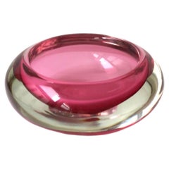 Vintage Italian Murano Pink and Clear Art Glass Bowl or Catchall after Seguso 