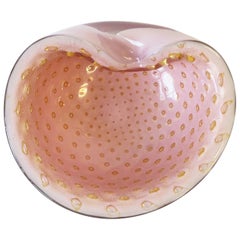 Italian Murano Pink and Gold Art Glass Bowl