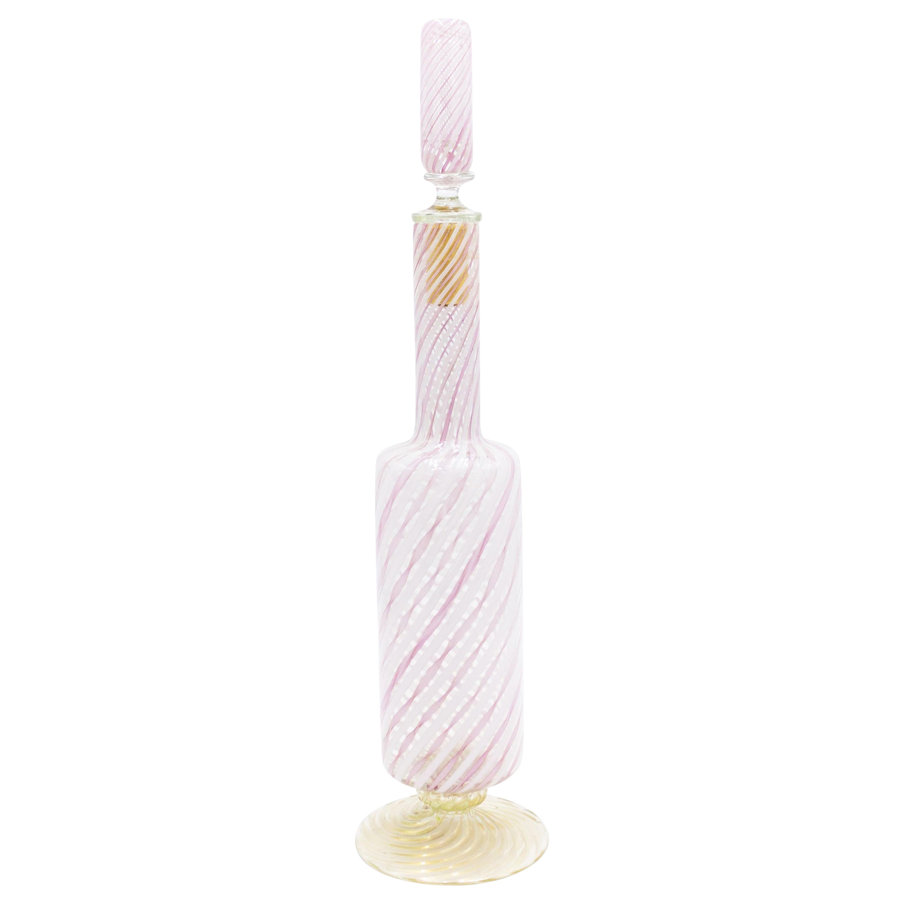 Italienische Murano Karaffe aus rosa und weißem Glas im Angebot