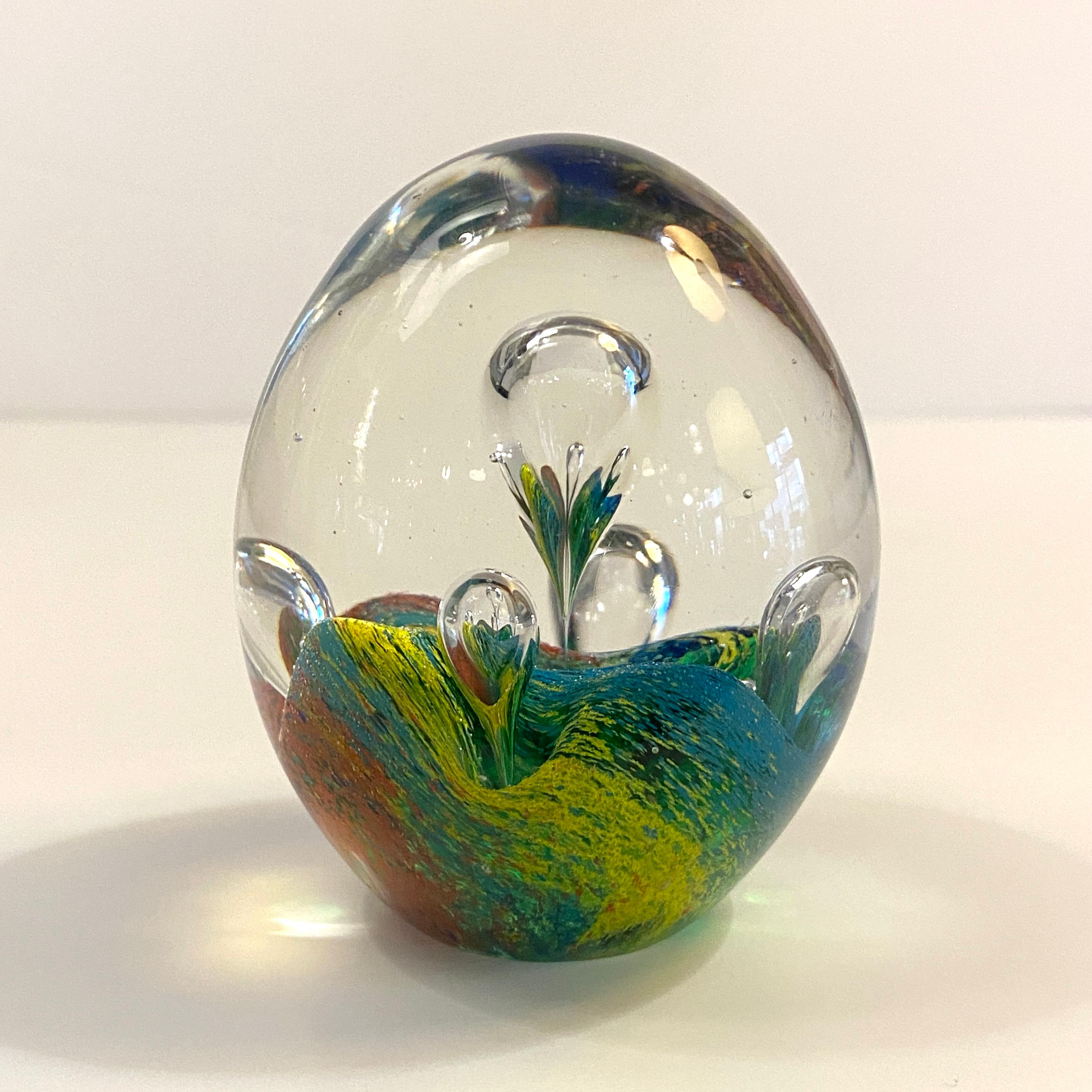Mid-Century Modern Italian Murano Rainbow Bubble Art Glass Paperweight For Sale