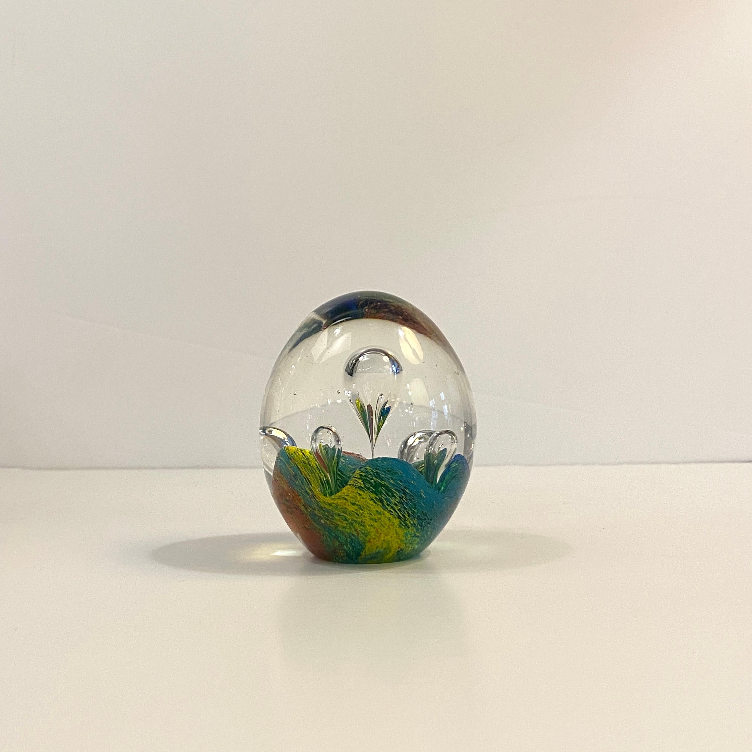 20th Century Italian Murano Rainbow Bubble Art Glass Paperweight For Sale