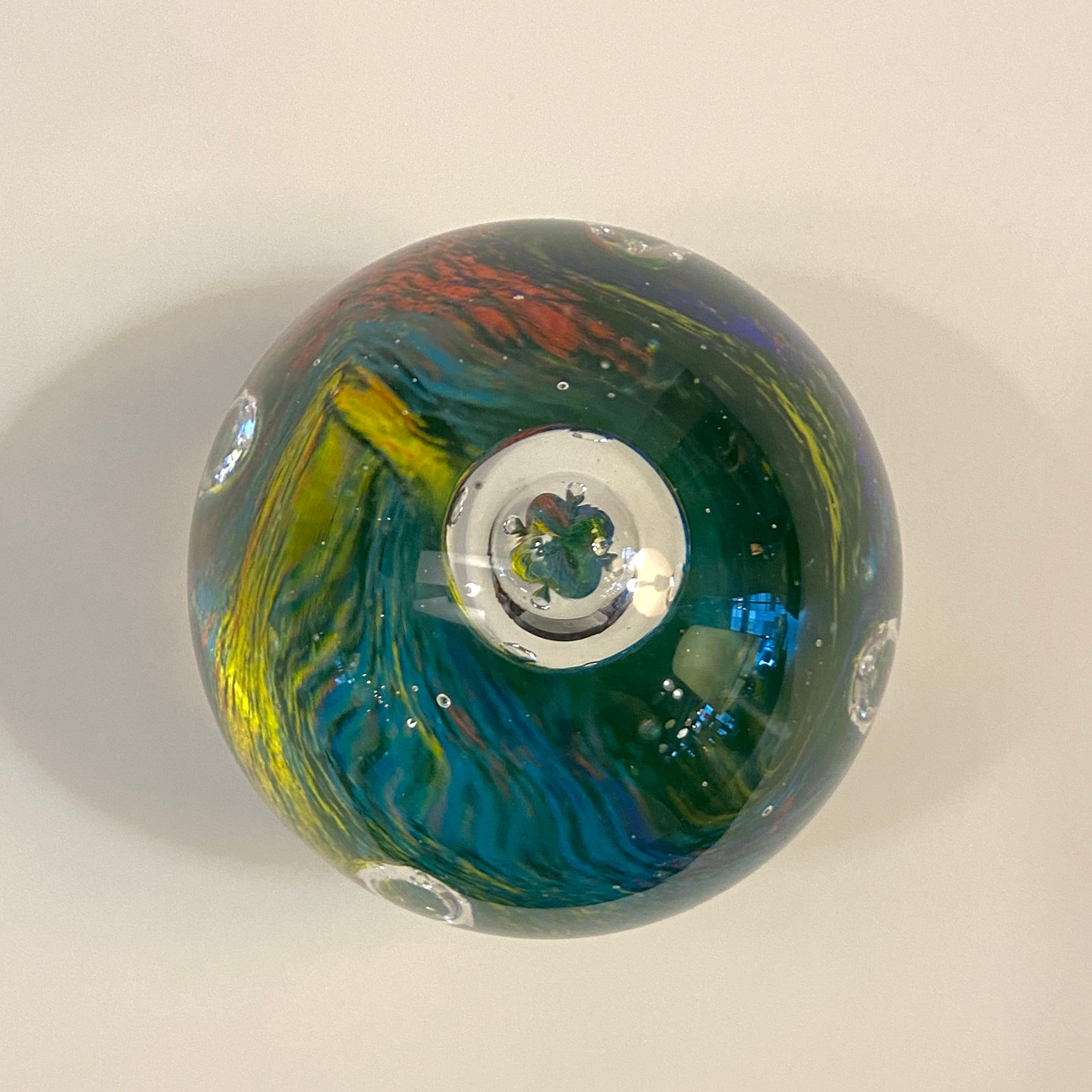Italian Murano Rainbow Bubble Art Glass Paperweight For Sale 2