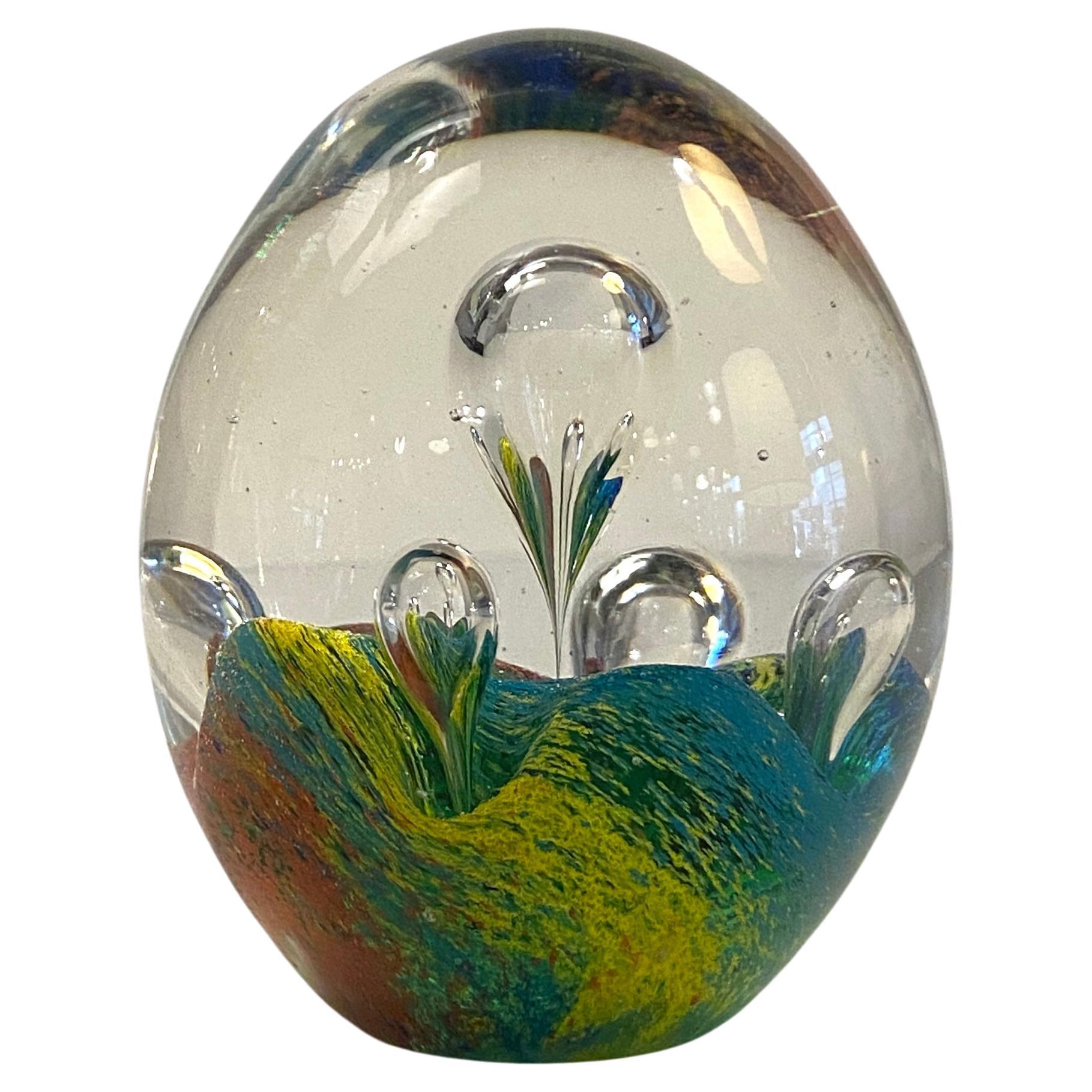 Italian Murano Rainbow Bubble Art Glass Paperweight