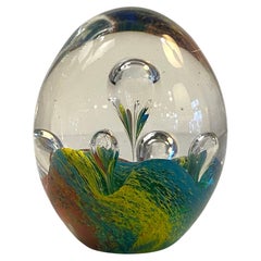 Retro Italian Murano Rainbow Bubble Art Glass Paperweight