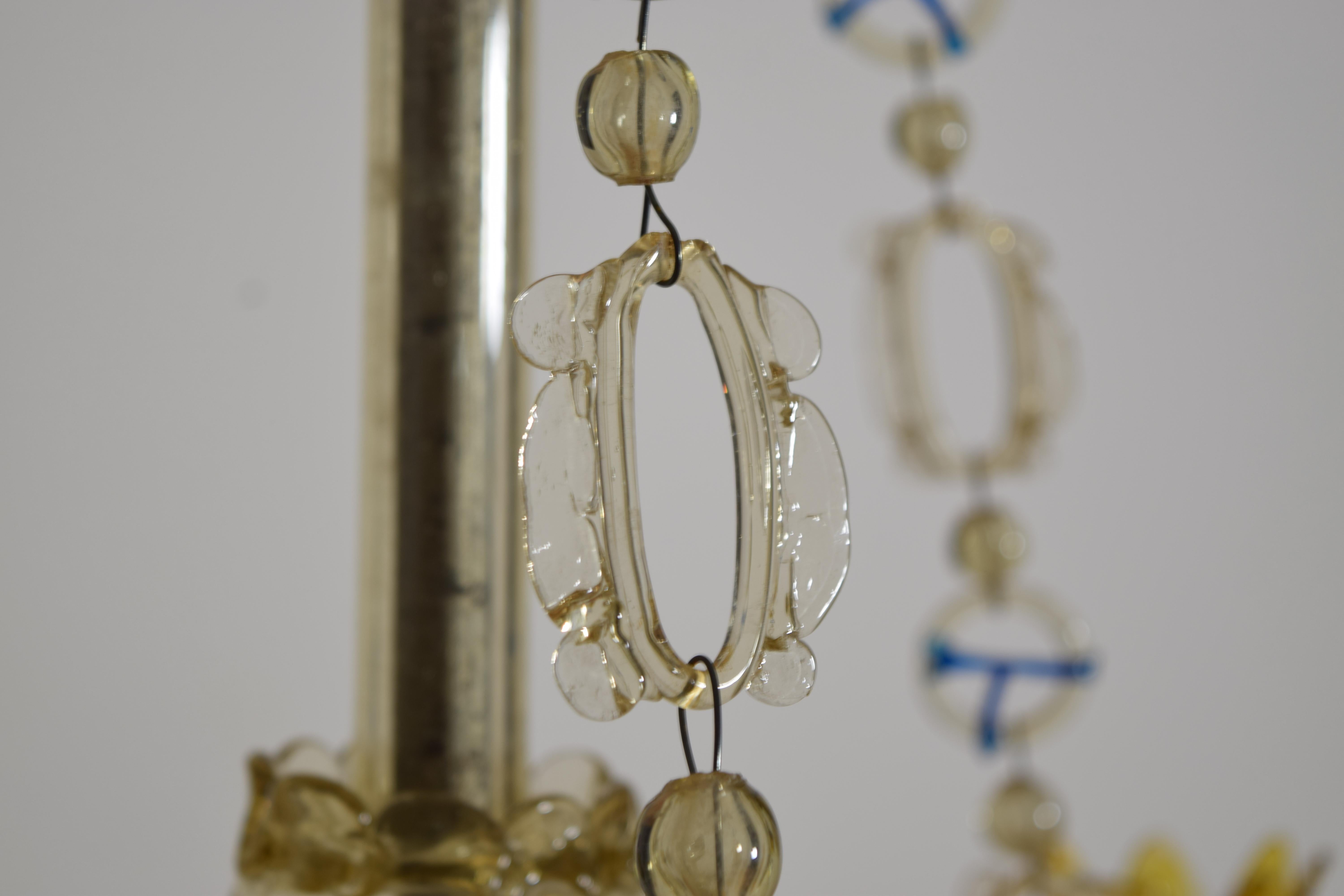 Araña colgante de 3 luces, italiana, de Murano, rara, de vidrio soplado y coloreado, ca. 1900 en venta 1