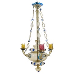 Italian, Murano, Rare Blown & Colored Glass 3-Light Pendant Chandelier, ca. 1900