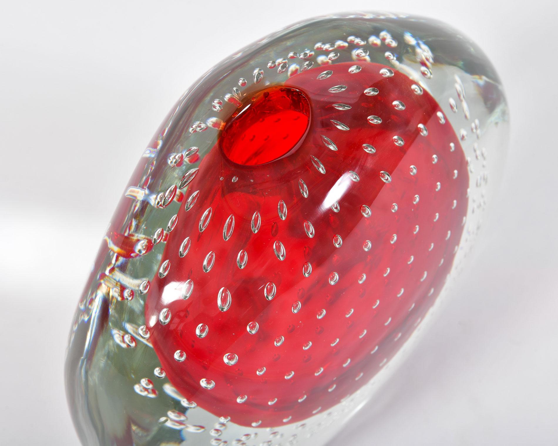 red bubble glass vase