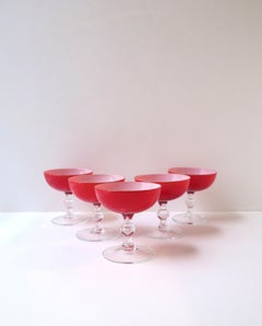 Italian Murano Red White Champagne Coupes Glasses by Carlo Moretti, Mid-20th C