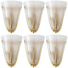 Italian Murano Ribbed Frosted Glass Sconces by Barovier e Toso