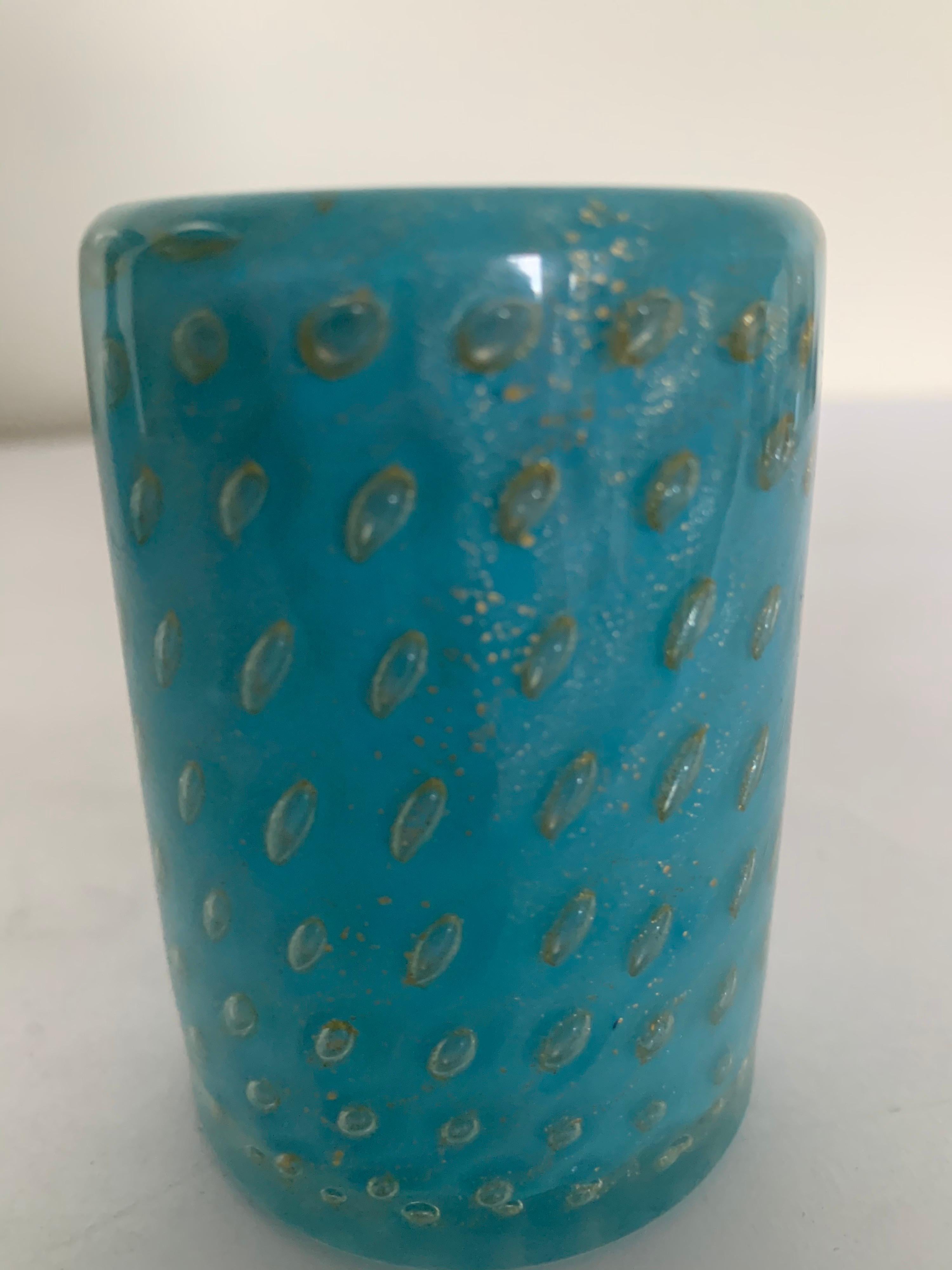 italien Soliflore bleu-vert en verre de Murano attribué à Barbini en vente
