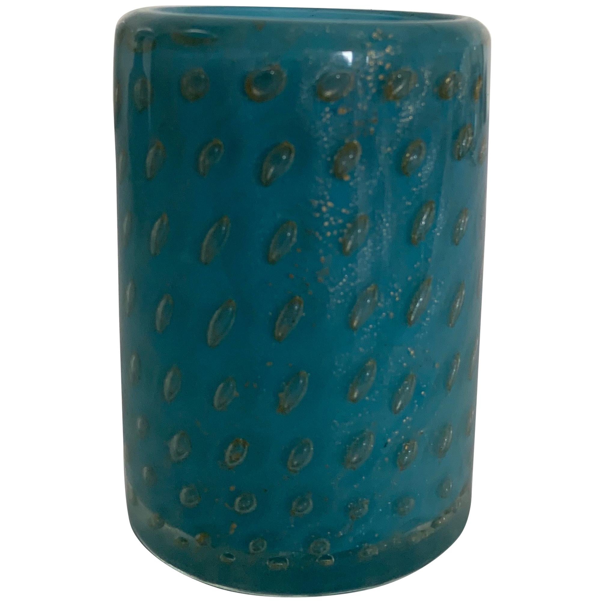 Soliflore bleu-vert en verre de Murano attribué à Barbini en vente