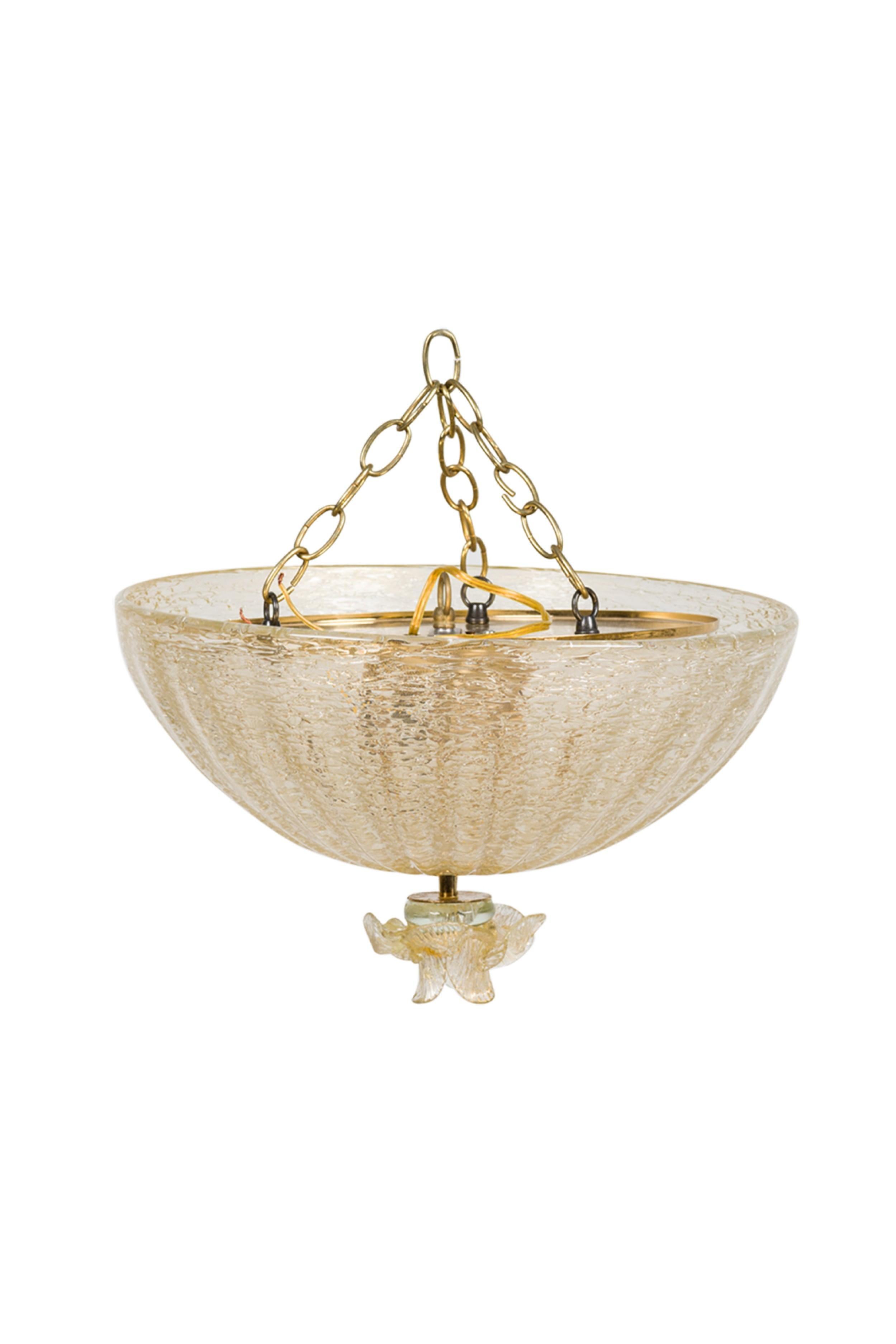 Hand-Crafted Italian Murano Rugiada Gold Glass Ceiling Fixture For Sale