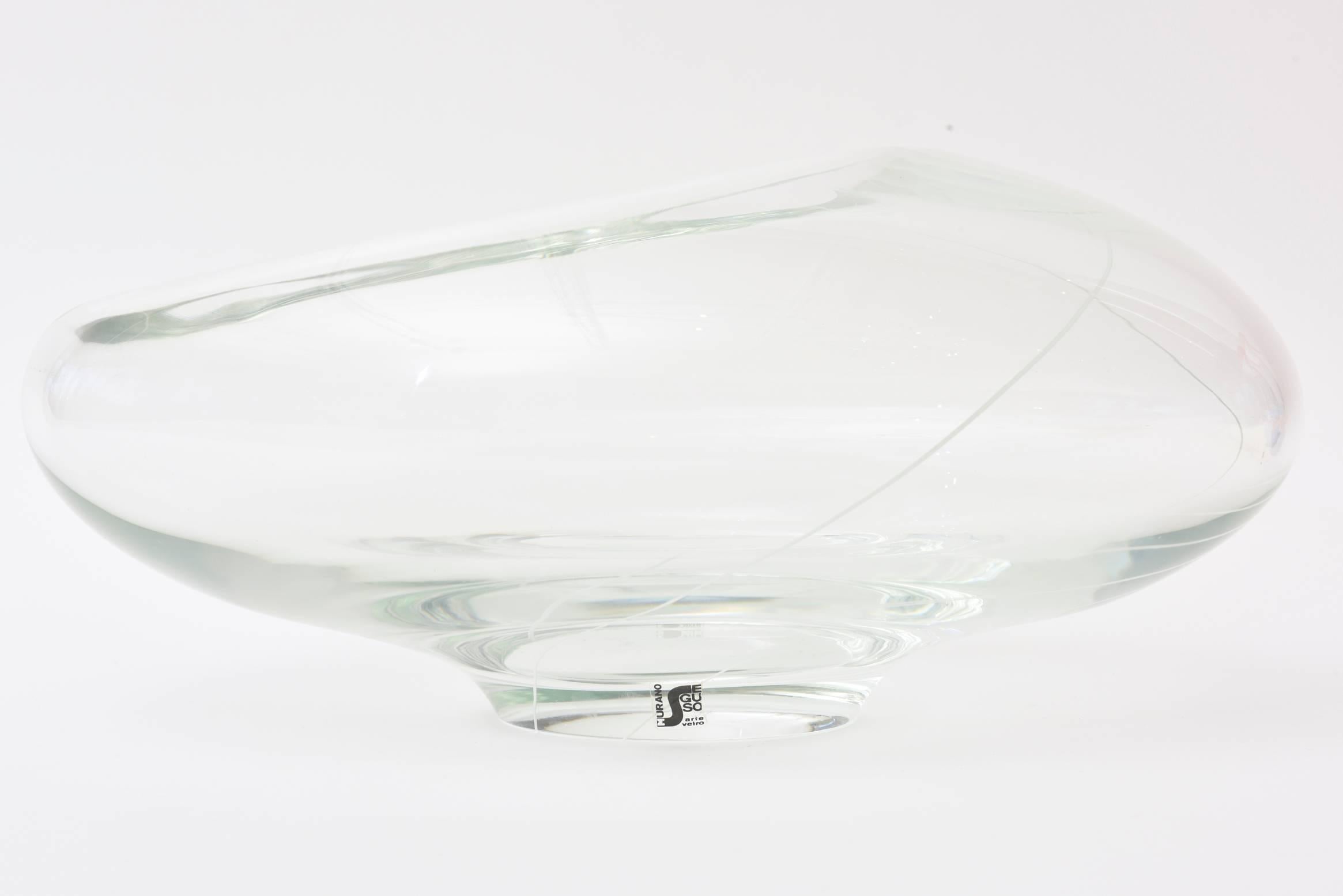 Skulpturale asymmetrische Schale, Vase oder Vase oder Tafelaufsatz aus Murano Seguso-Glas (Moderne)