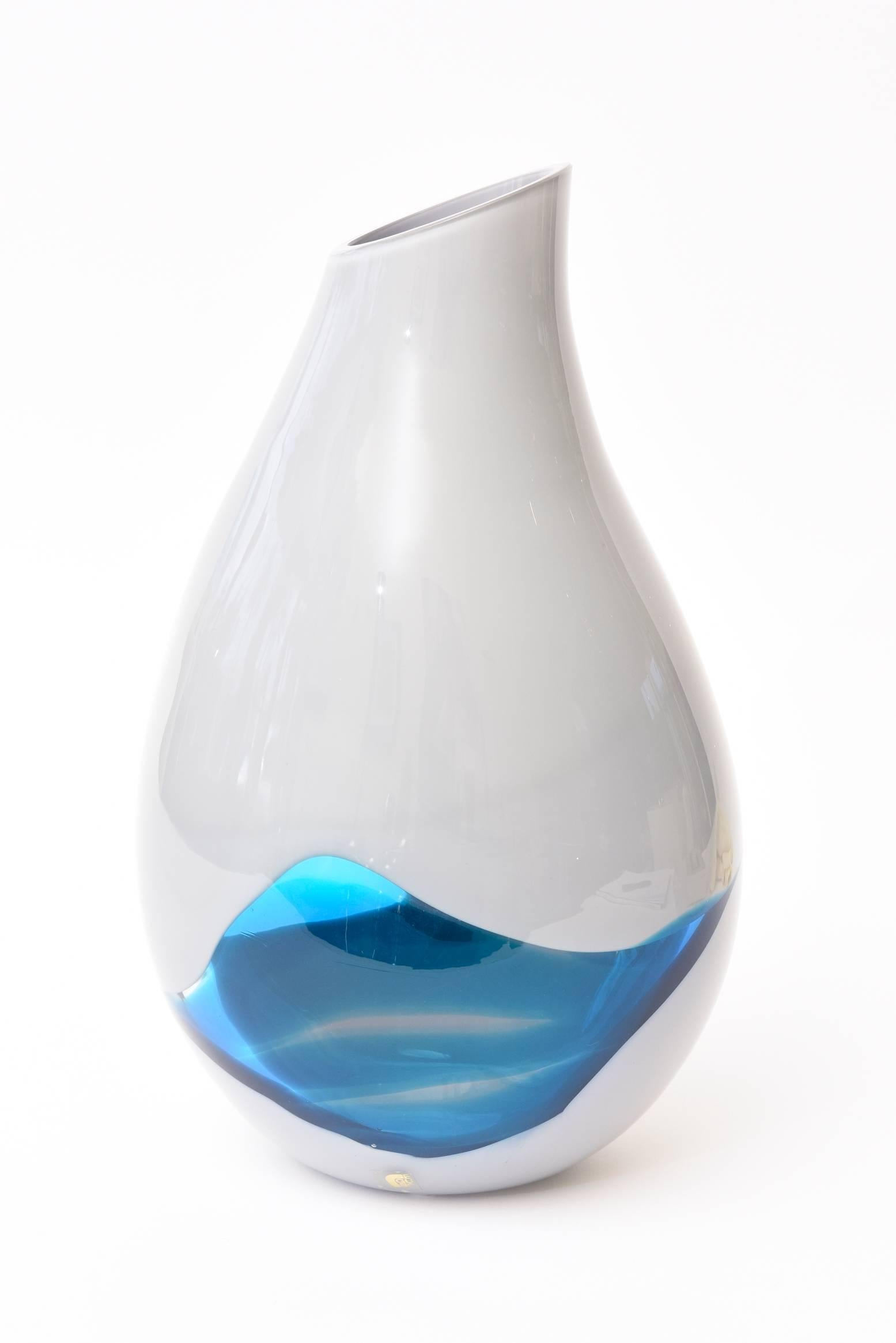 Organic Modern Italian Murano Seguso Gray and Sapphire Blue Glass Sommerso Vase or Sculpture