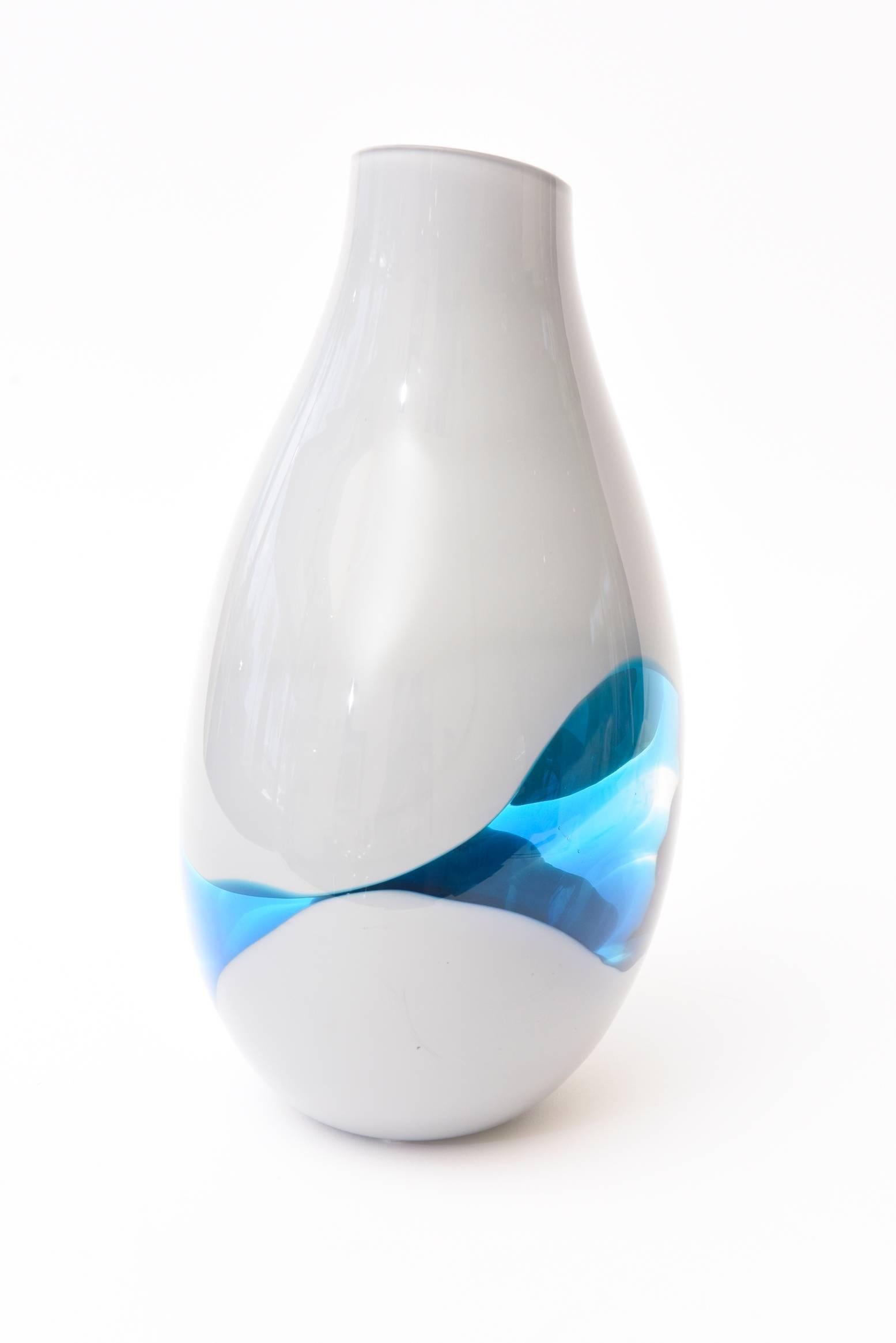 Late 20th Century Italian Murano Seguso Gray and Sapphire Blue Glass Sommerso Vase or Sculpture