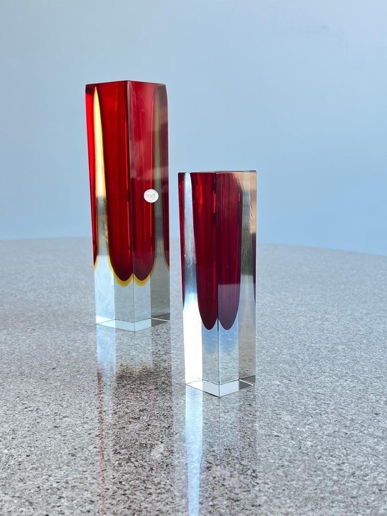 Italian Murano Set of Two Red Thick Glass Vases For Sale 5