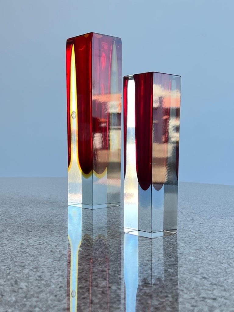 Italian Murano Set of Two Red Thick Glass Vases In Good Condition For Sale In Byron Bay, NSW
