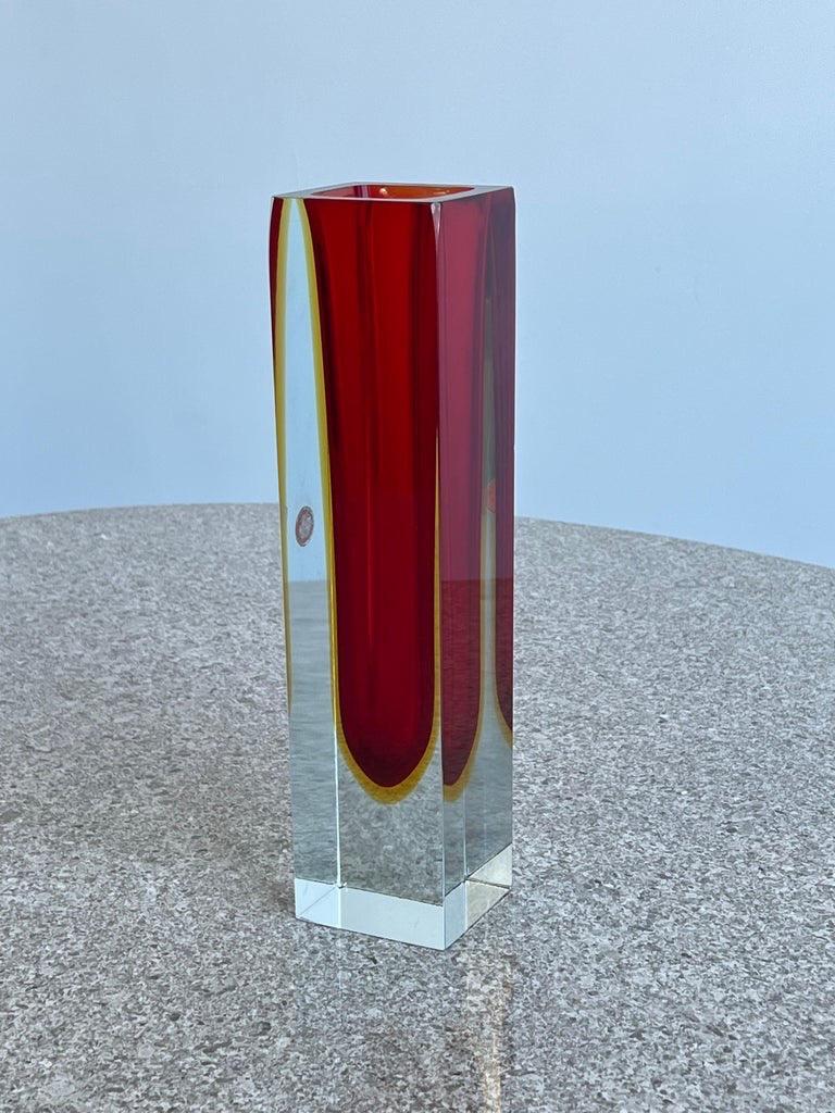 Italian Murano Set of Two Red Thick Glass Vases For Sale 1