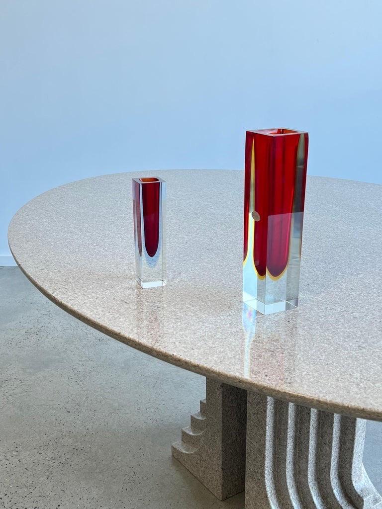Italian Murano Set of Two Red Thick Glass Vases For Sale 3