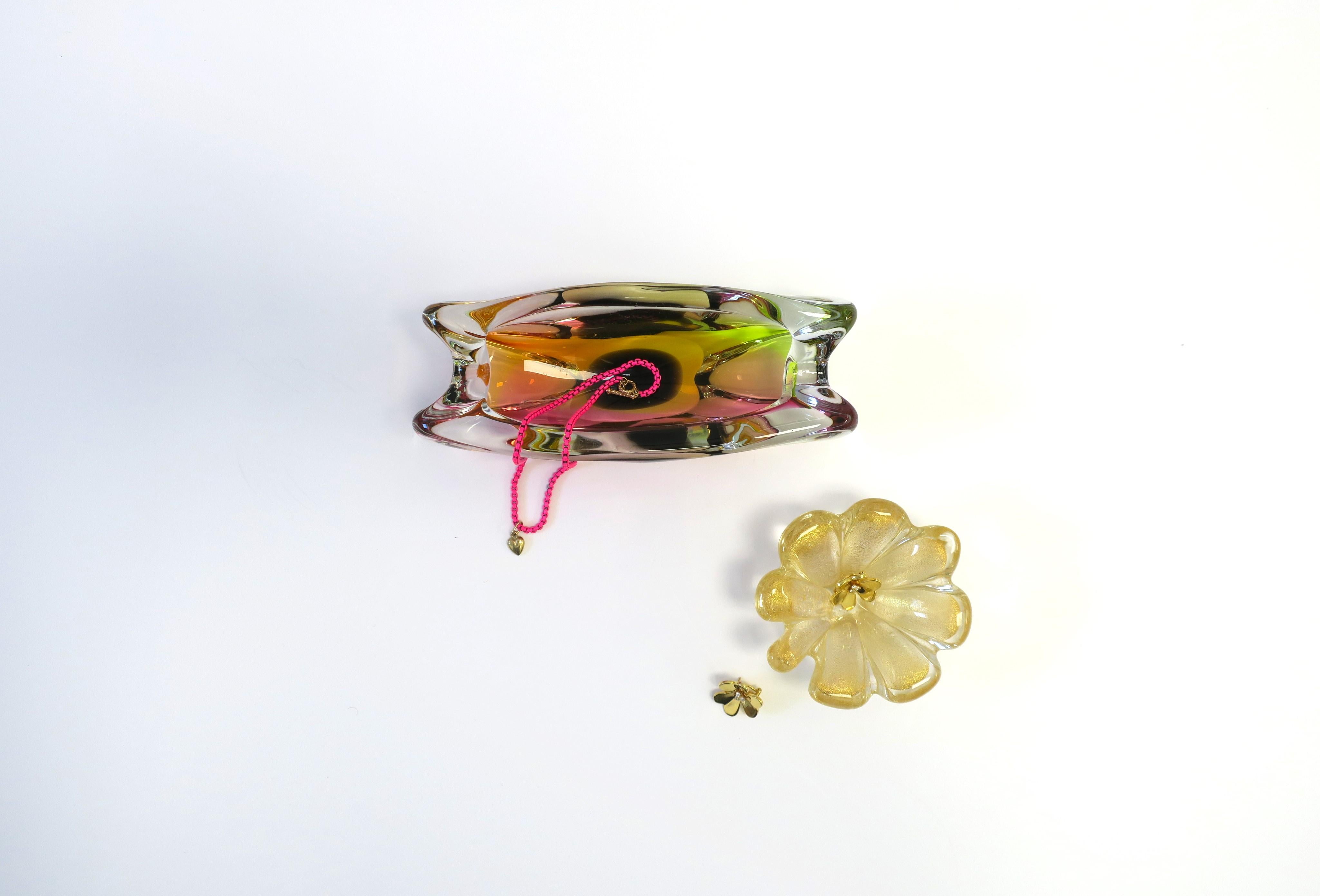 20th Century Italian Murano Gold Art Glass Jewelry Dish For Sale