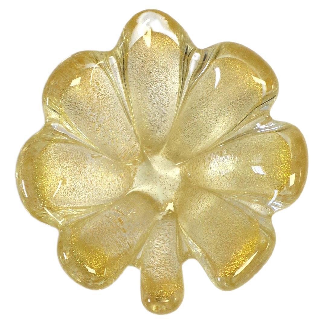Plat à bijoux italien en verre d'art de Murano doré