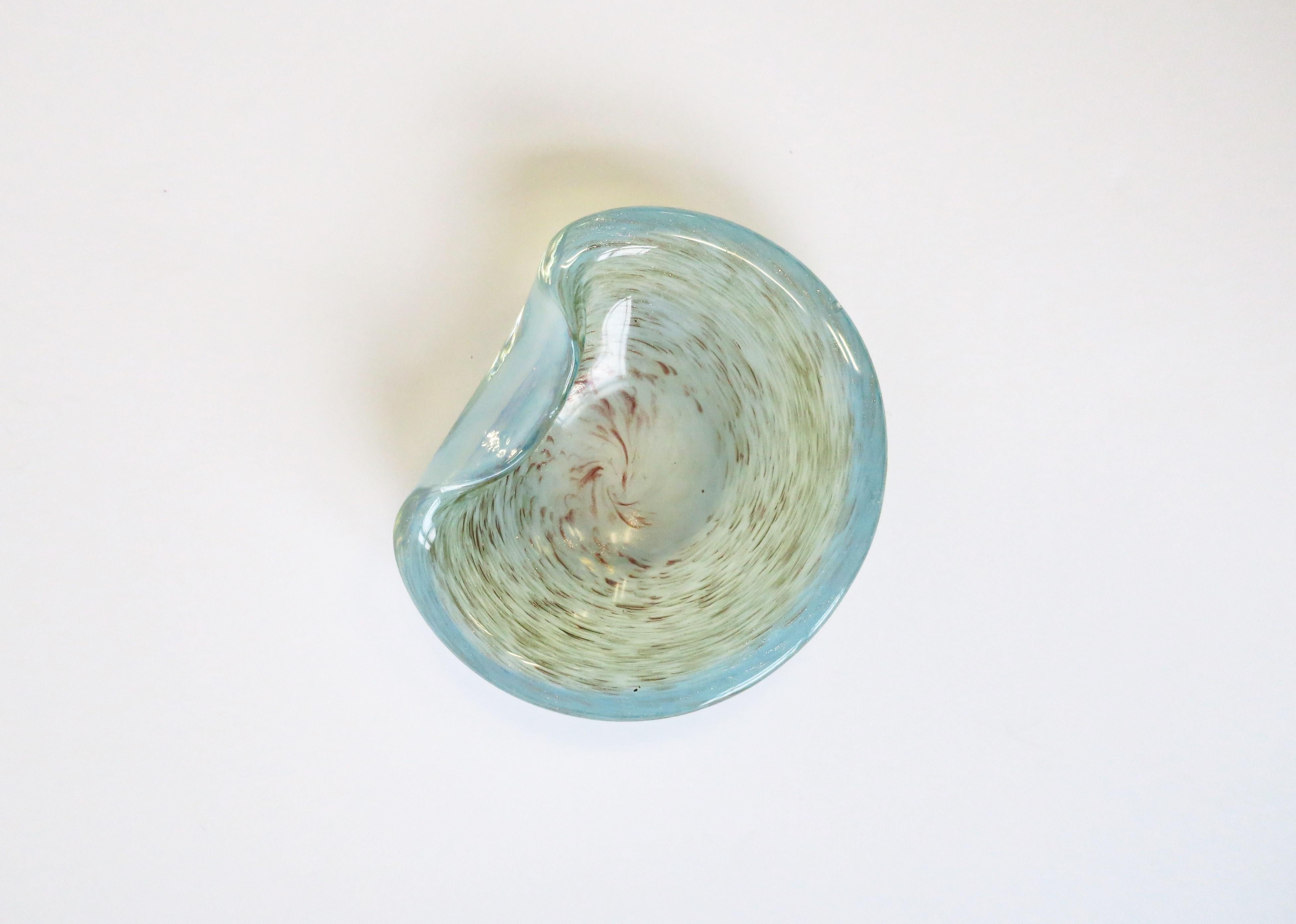 Mid-Century Modern Italian Murano Shimmering Light Blue and Gold Art Glass Bowl For Sale