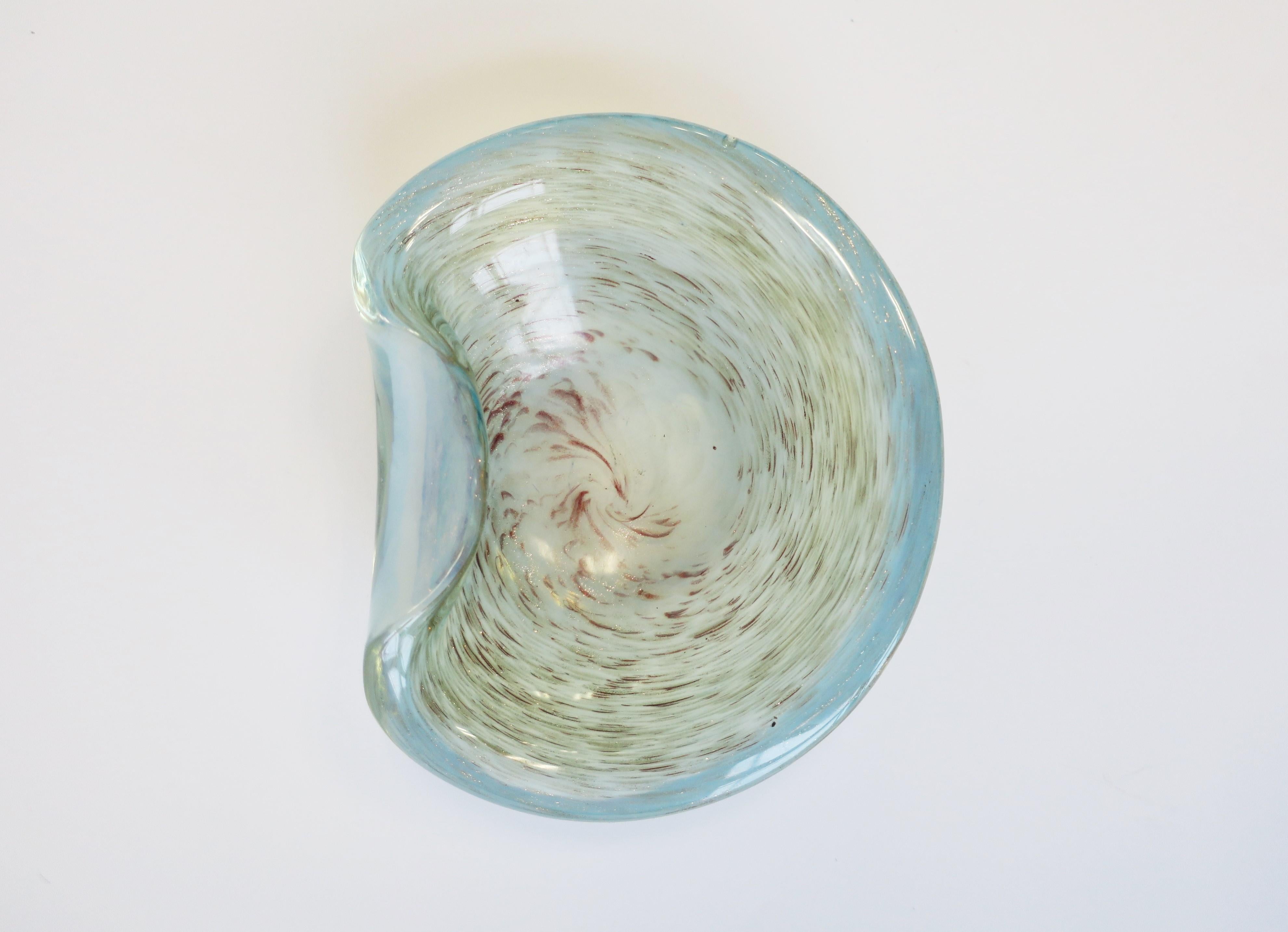 20th Century Italian Murano Shimmering Light Blue and Gold Art Glass Bowl For Sale