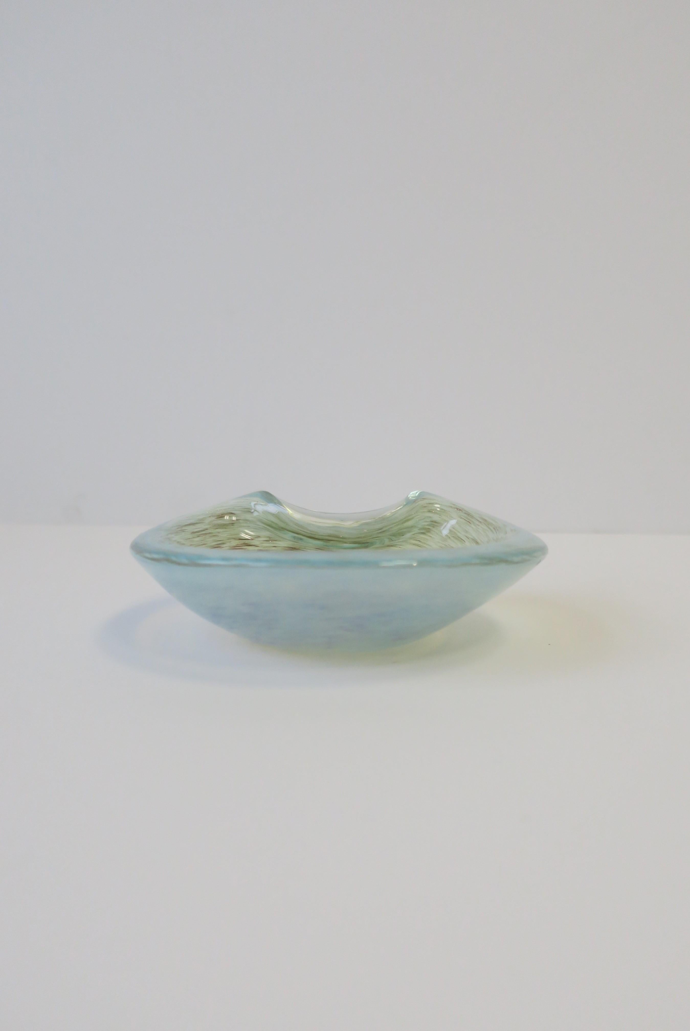 Blown Glass Italian Murano Shimmering Light Blue and Gold Art Glass Bowl For Sale