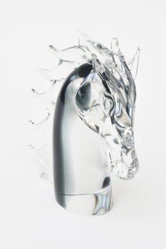 Murano Sommerso Glass Horse Head Bust Signed Italian