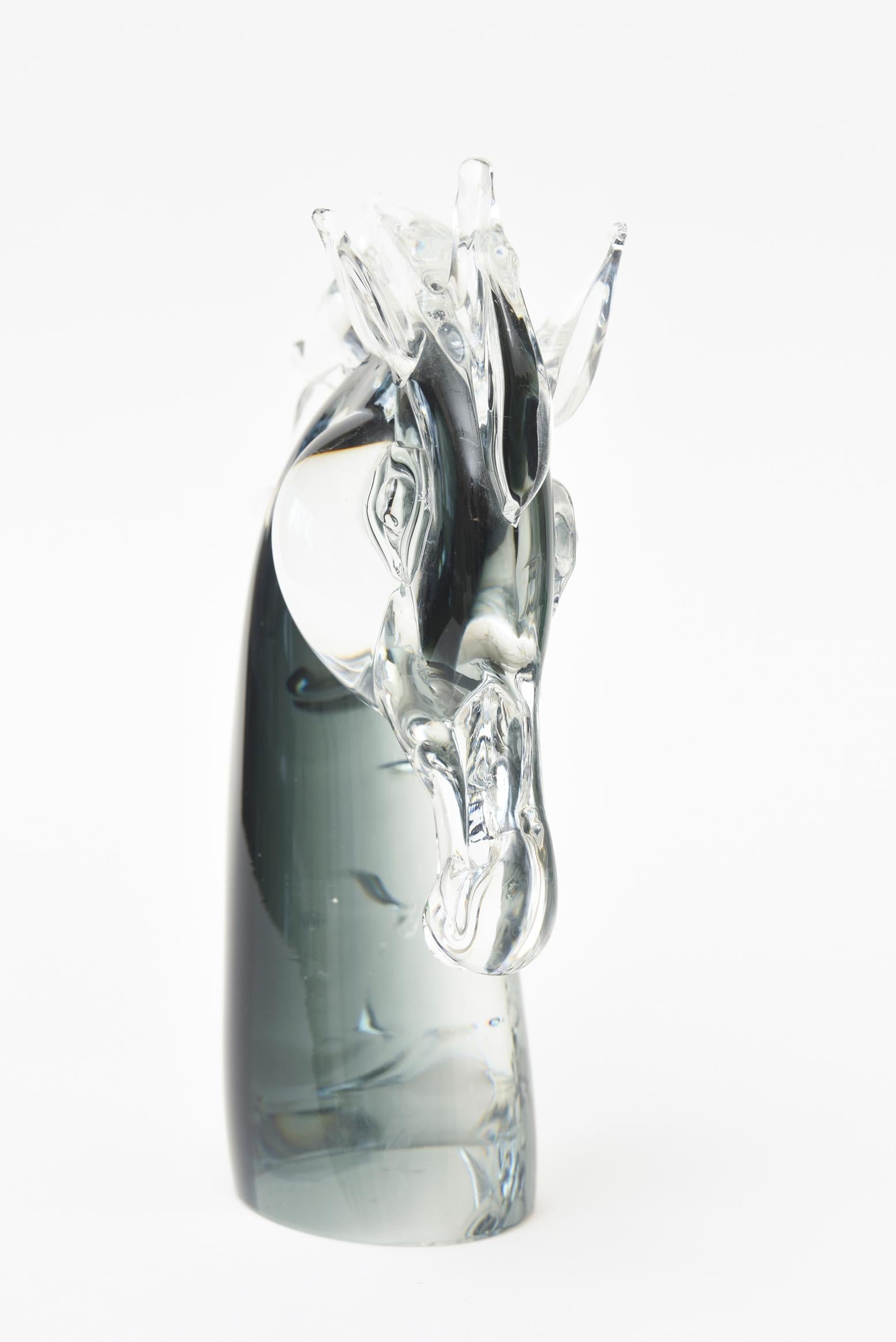 Murano Sommerso Glass Horse Head Bust Signed Italian (Geblasenes Glas) im Angebot