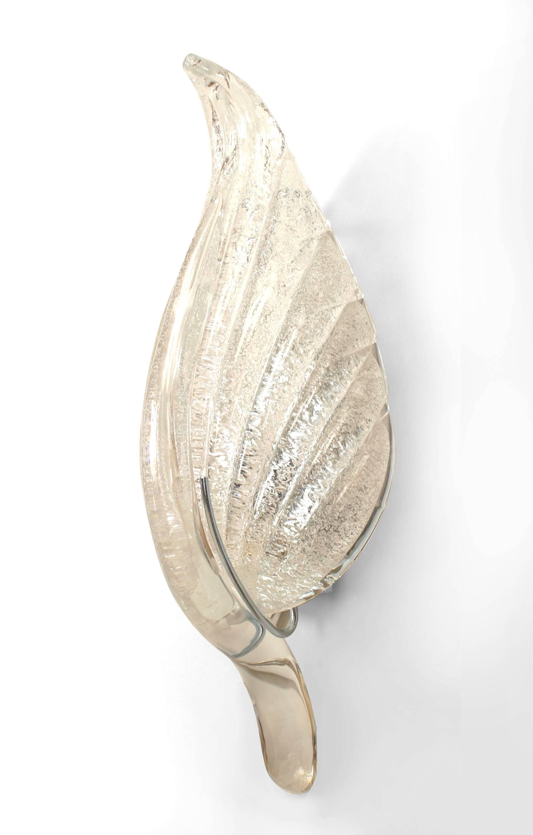 Modern 12 Italian Murano Silver Dusted Glass Leaf Wall Sconces For Sale
