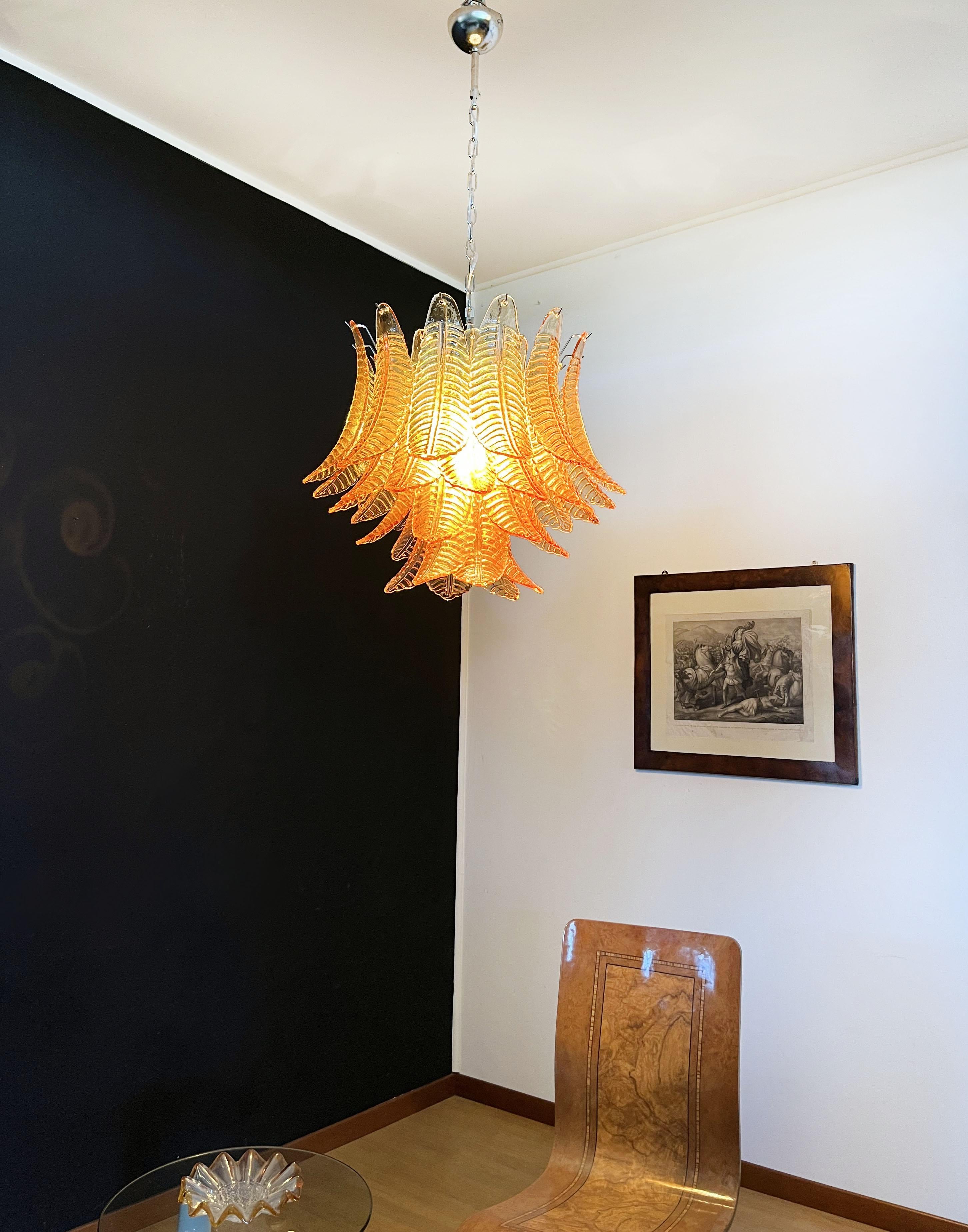 Galvanized Italian Murano Six-Tier Amber Felci Glass chandelier - 36 glasses For Sale