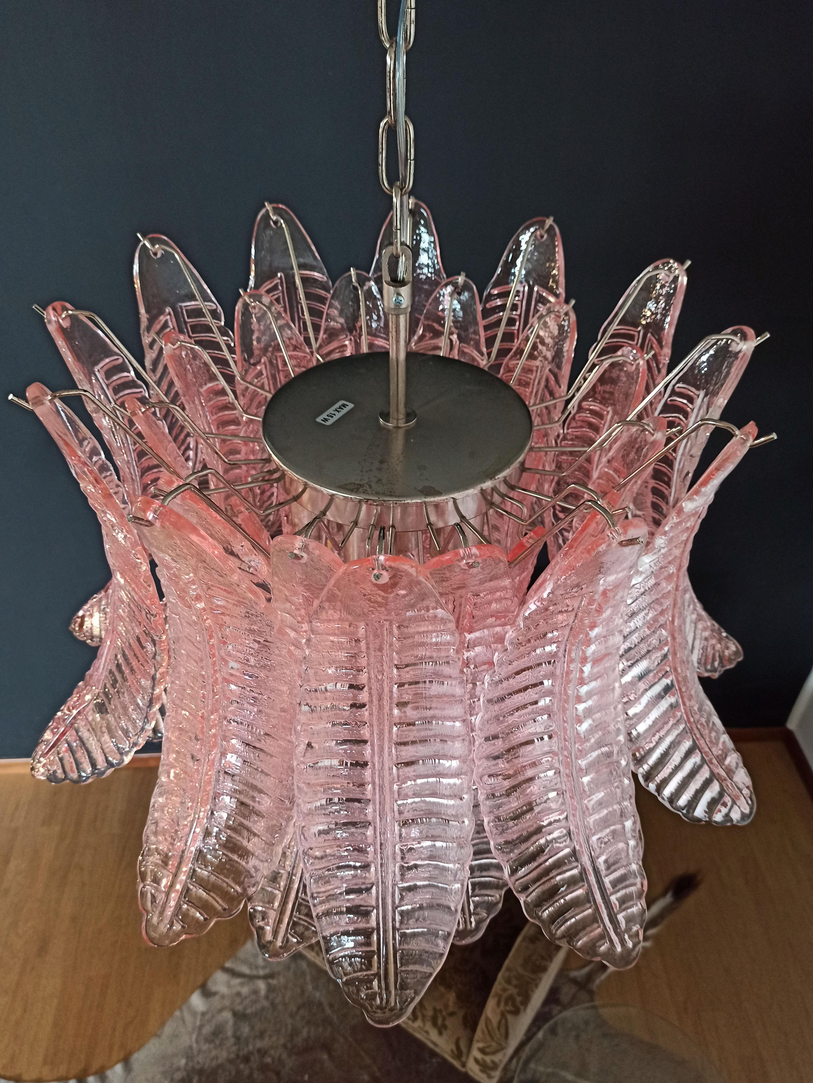 Italian Murano Six-Tier Felci Glass Chandelier, 36 Pink Glasses 14