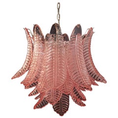 Italian Murano Six-Tier Felci Glass Chandelier, 36 Pink Glasses