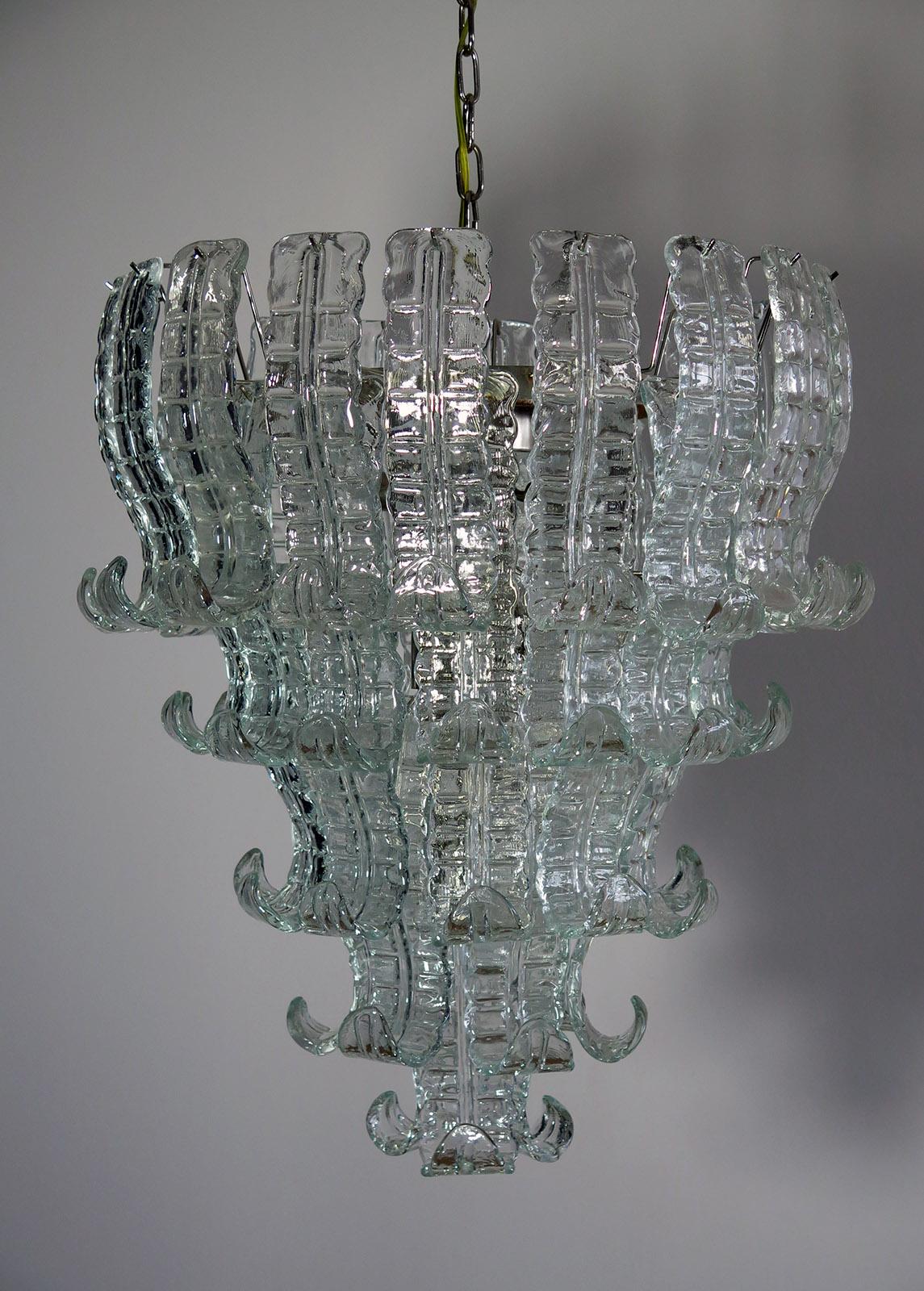 Metal Italian Murano Six-Tier Felci Glass Chandeliers, 1970s For Sale