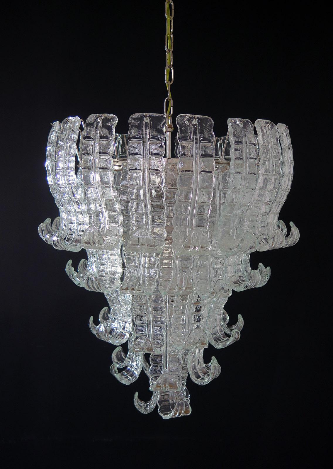 Italian Murano Six-Tier Felci Glass Chandeliers, 1970s For Sale 1