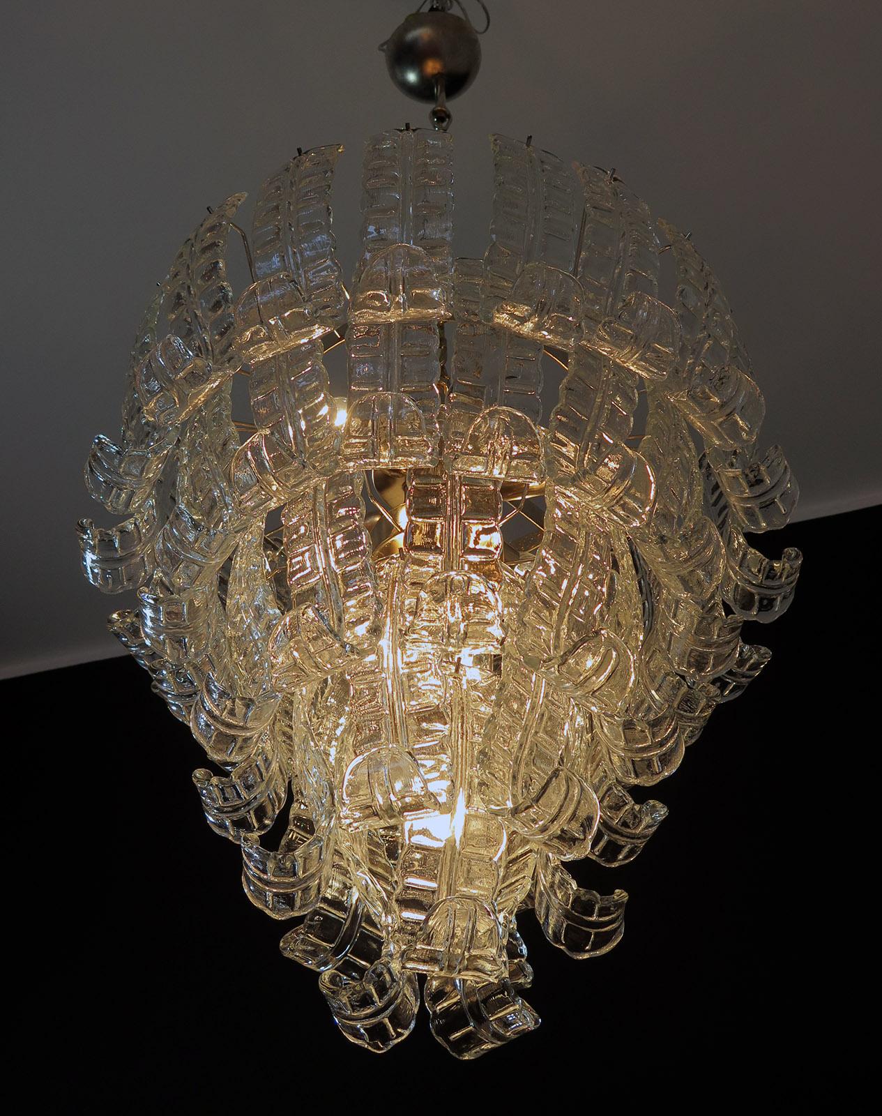 Italian Murano Six-Tier Felci Glass Chandeliers, 1970s For Sale 4