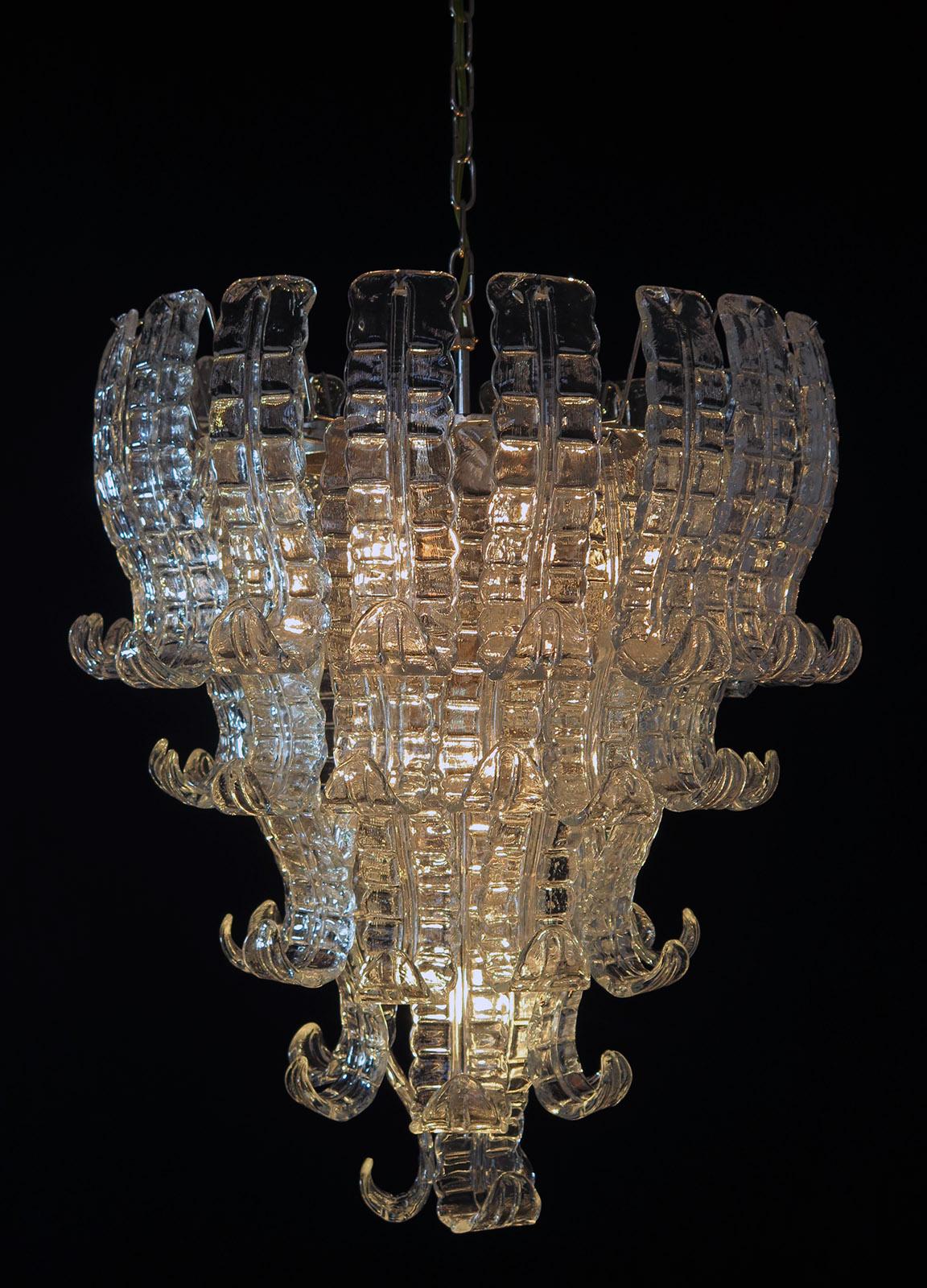 Italian Murano Six-Tier Felci Glass Chandeliers, 1970s In Excellent Condition For Sale In Budapest, HU