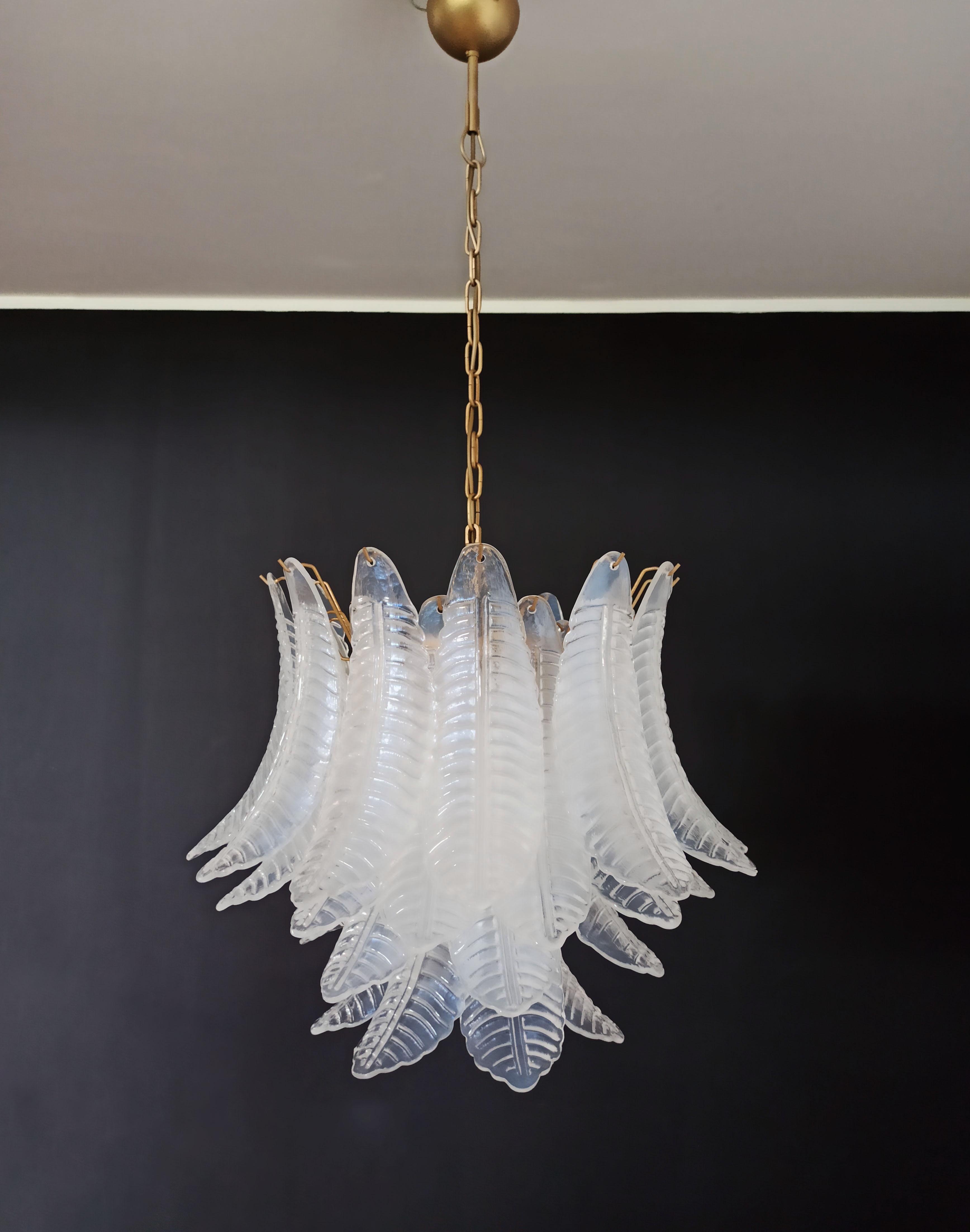 Mid-Century Modern Italian Murano Six-Tier Opaline Felci Glass Chandelier, 36 Opal Glasses