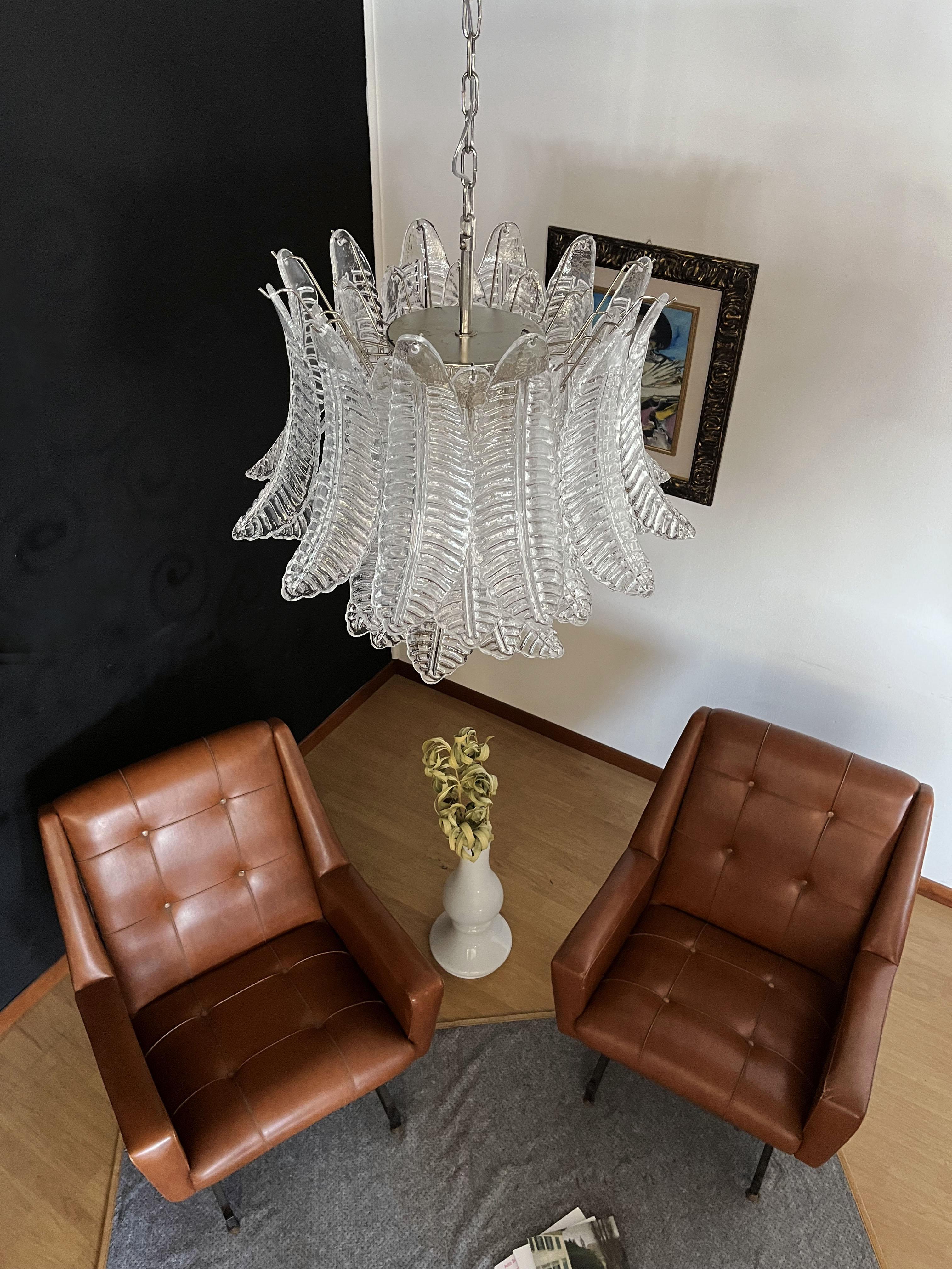 Italian Murano Six-Tier trasparent Felci Glass chandelier - 36 glasses For Sale 11