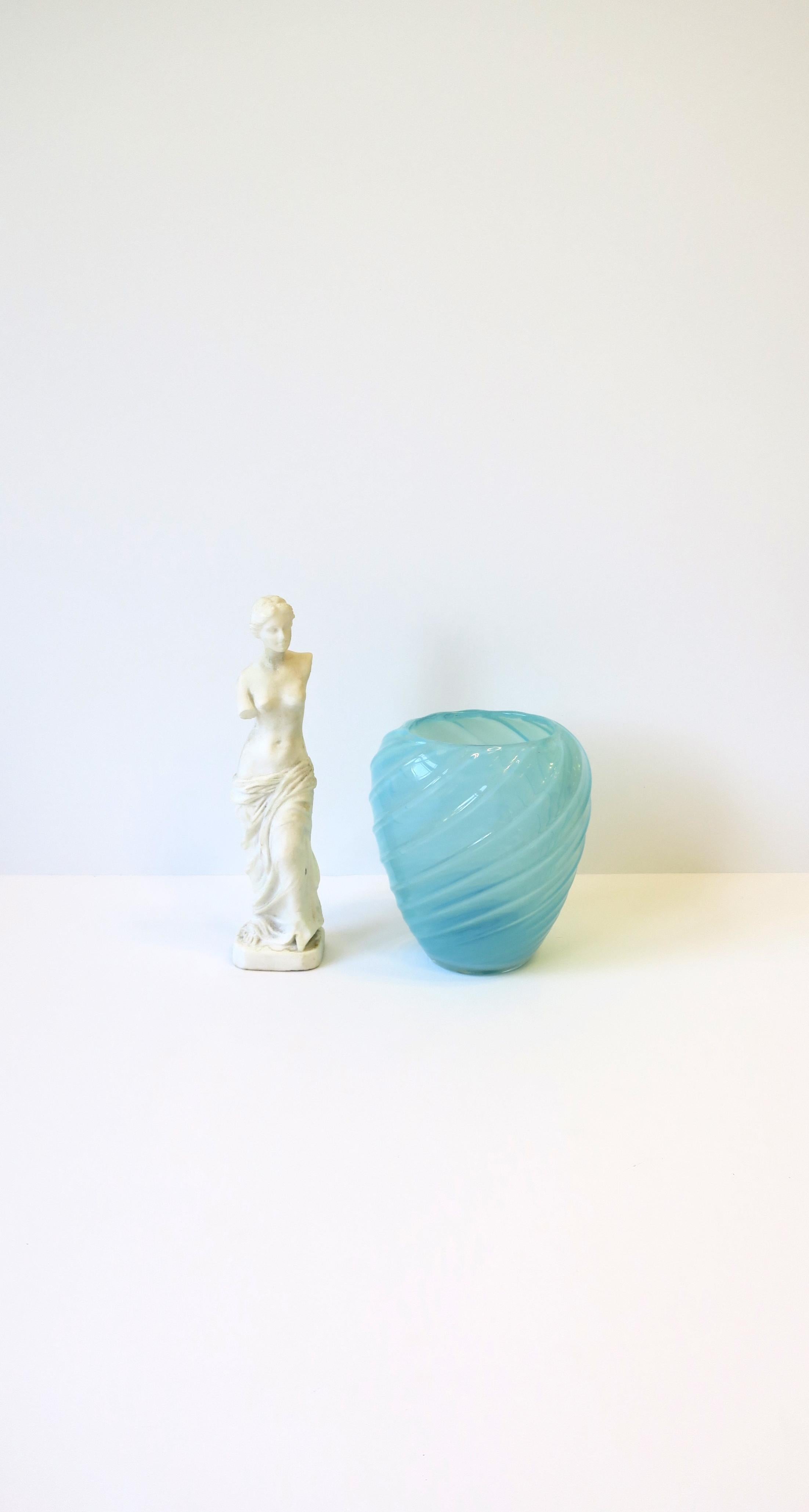 Italian Murano Sky Blue Opaline Art Glass Vase Seguso For Sale 6